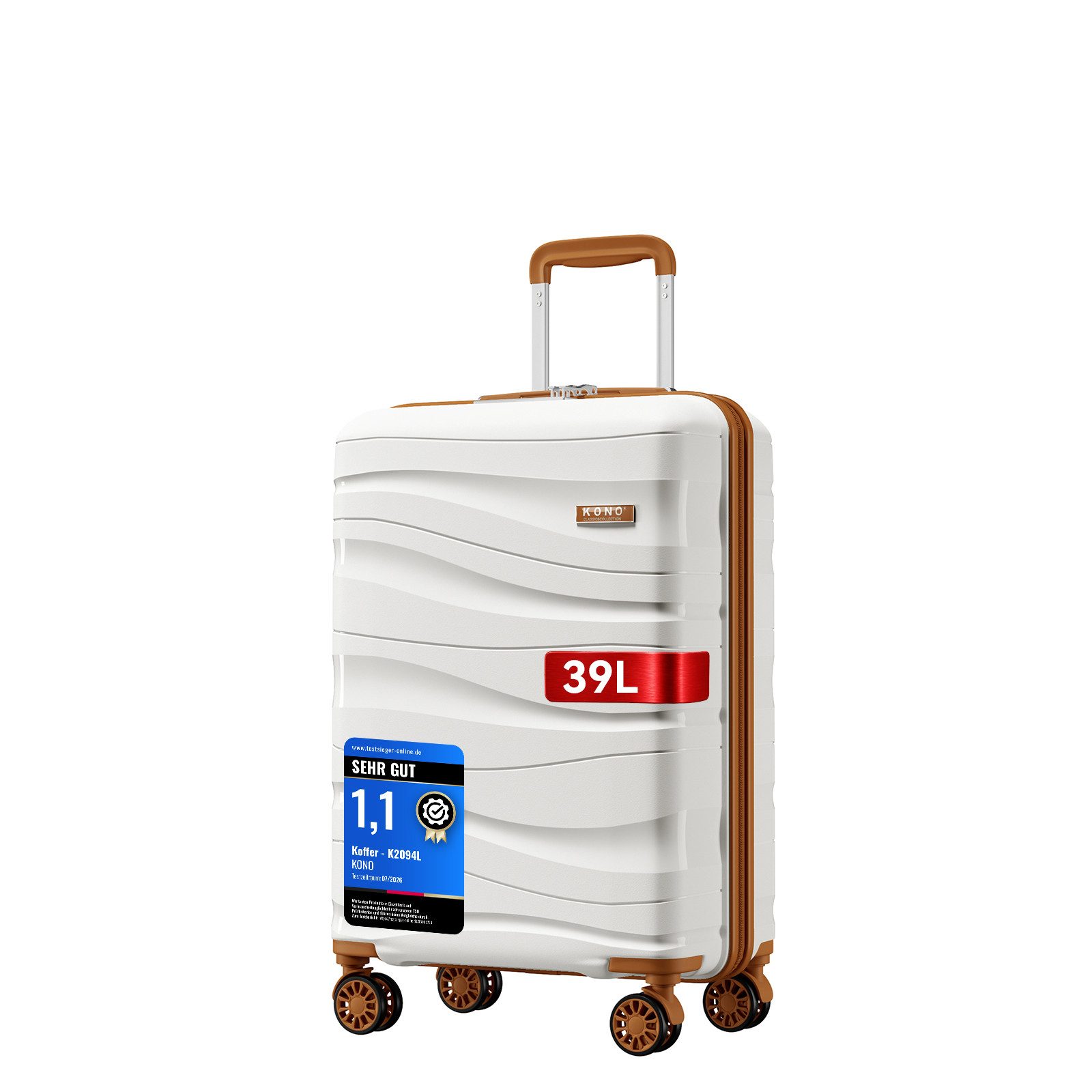 KONO Handgepäck-Trolley Leicht Hartschalenkoffer Reisekoffer mit 4 Rollen und TSA Schloss