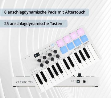 Classic Cantabile Keyboard M25-AIR Wireless MIDI Controller - kompatibel zu Apple iPhone & iPad, (Inkl. USB-Kabel USB-A -> USB-B), LED-beleuchtete Pads
