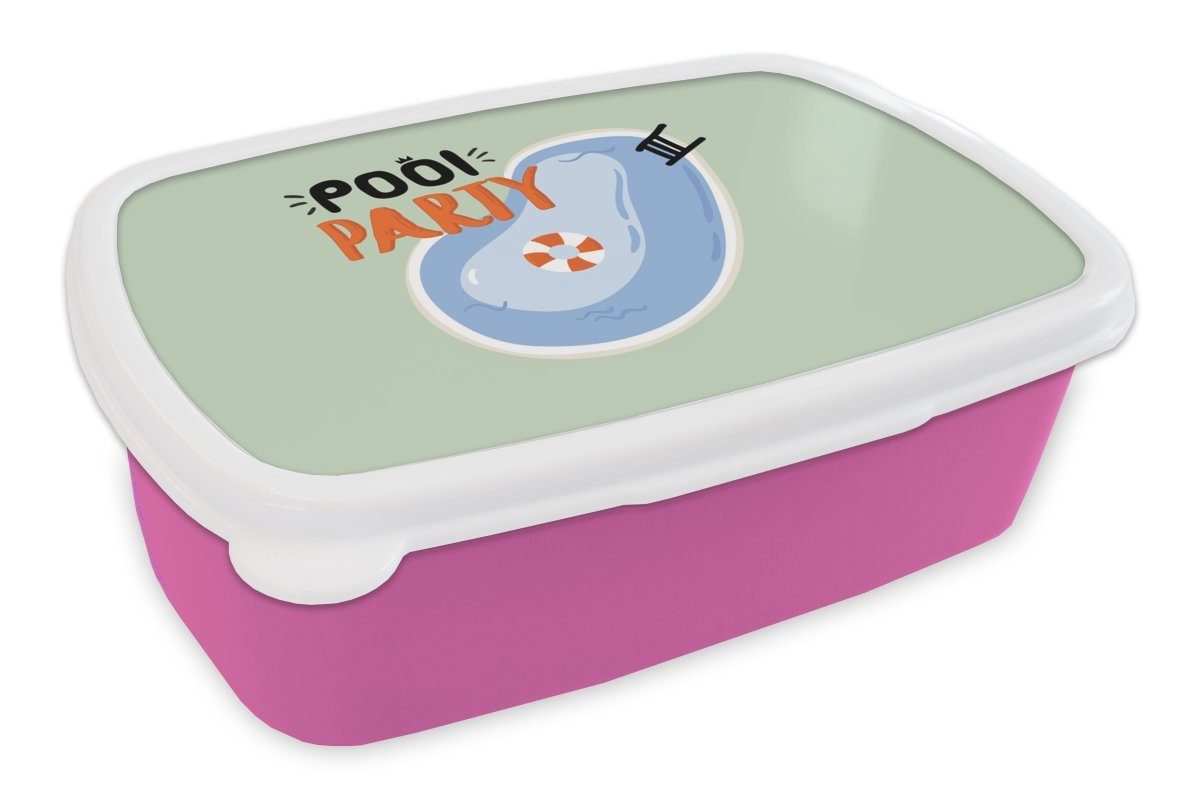MuchoWow Lunchbox Pool - Wasser - Blau, Kunststoff, (2-tlg), Brotbox für Erwachsene, Brotdose Kinder, Snackbox, Mädchen, Kunststoff rosa