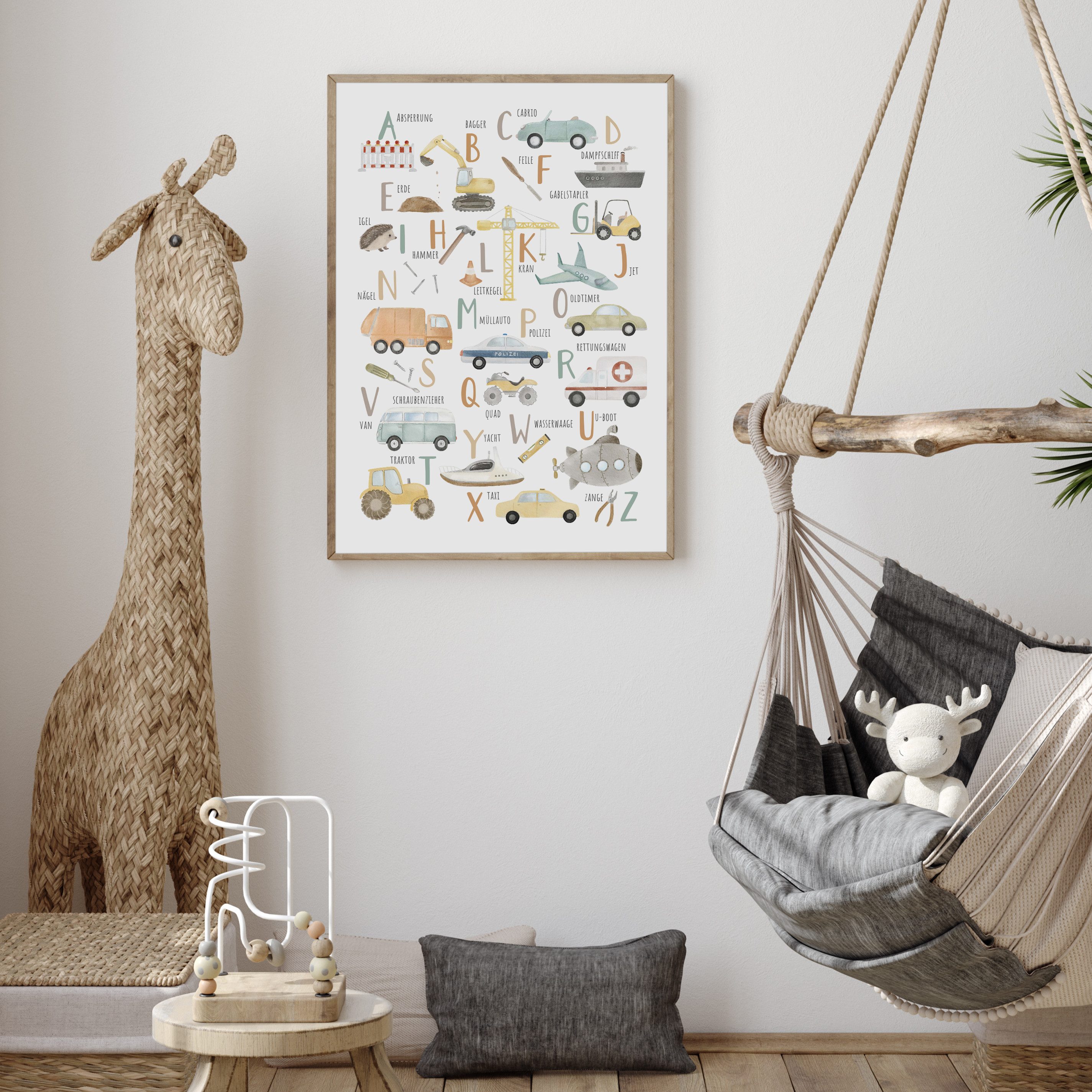 MeinBaby123® Poster Bagger, Bilder Kinderzimmer Deko, Baufahrzeuge, Kran, Baustelle, Babyzimmer, Wandbilder
