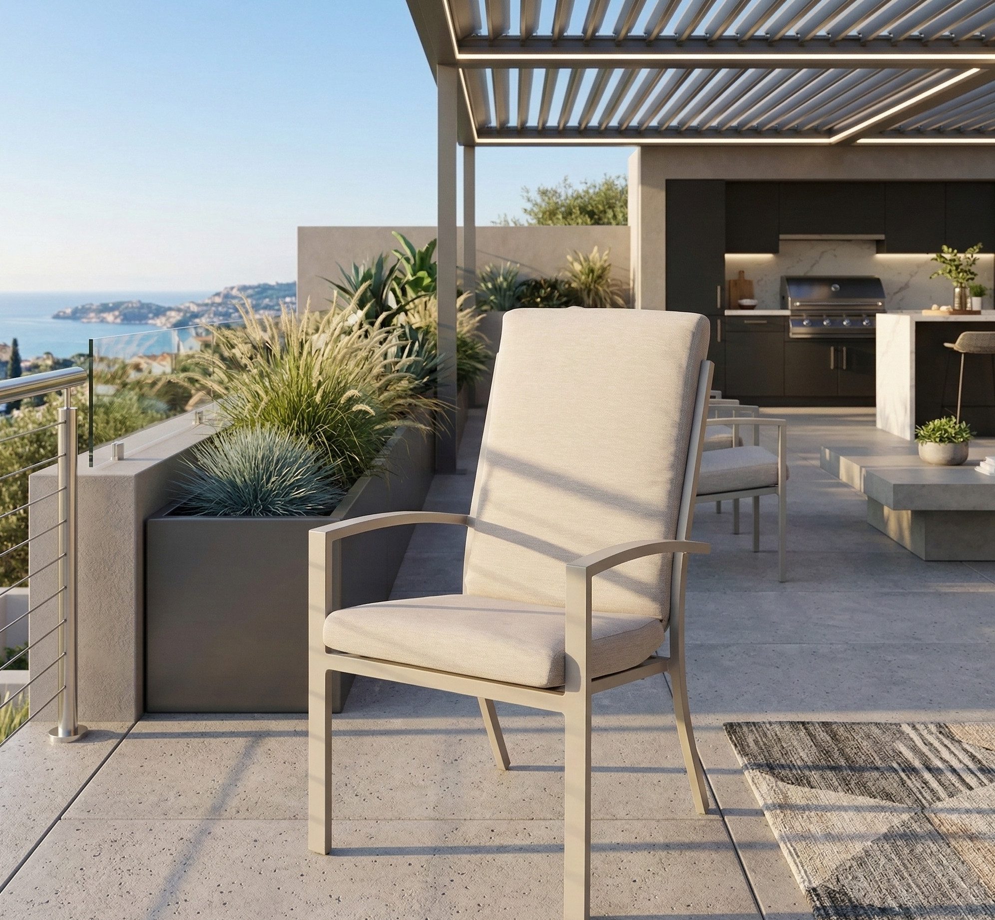 MANDALIKA Garden Gartensessel 6er Set Dining Sessel Neapel Aluminium - extra hoher Rücken