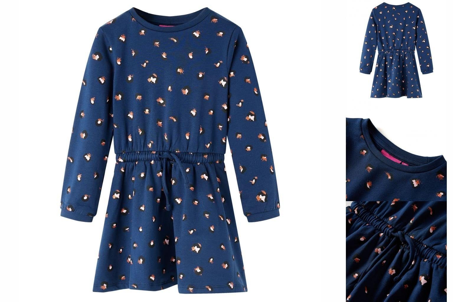 vidaXL A-Linien-Kleid Kinderkleid mit Langen Ärmeln Marineblau 128