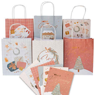 PAPIERDRACHEN Geschenkpapier Geschenktüten zu Weihnachten, inkl. 6 Weihnachtskarten und Stanzanhänger