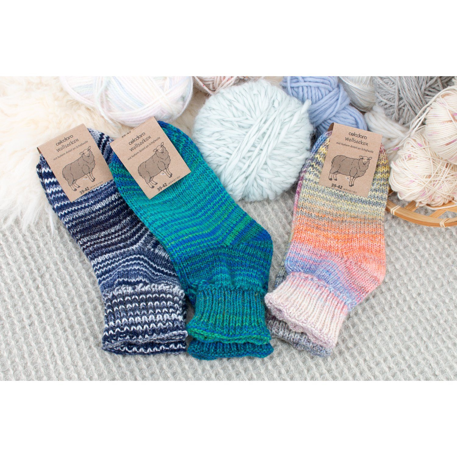 celodoro Umschlagsocken Damen & Herren Mouline Wollsocken mit Umschlag – Bild 3 von 4