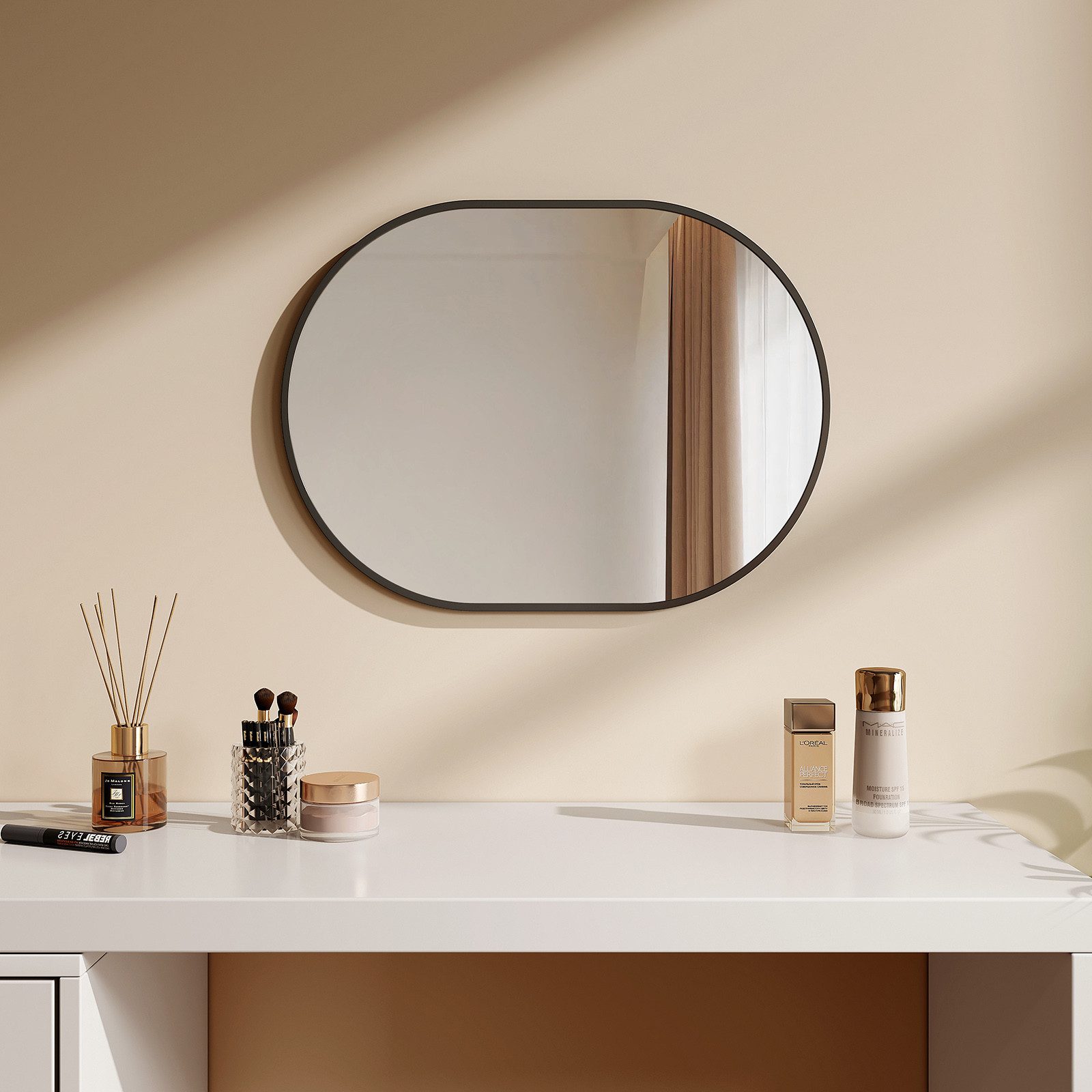 EMKE Spiegel Oval Schwarz gebürstet rahmen Horizontal & Vertikal Monatge, 4 günstig online kaufen