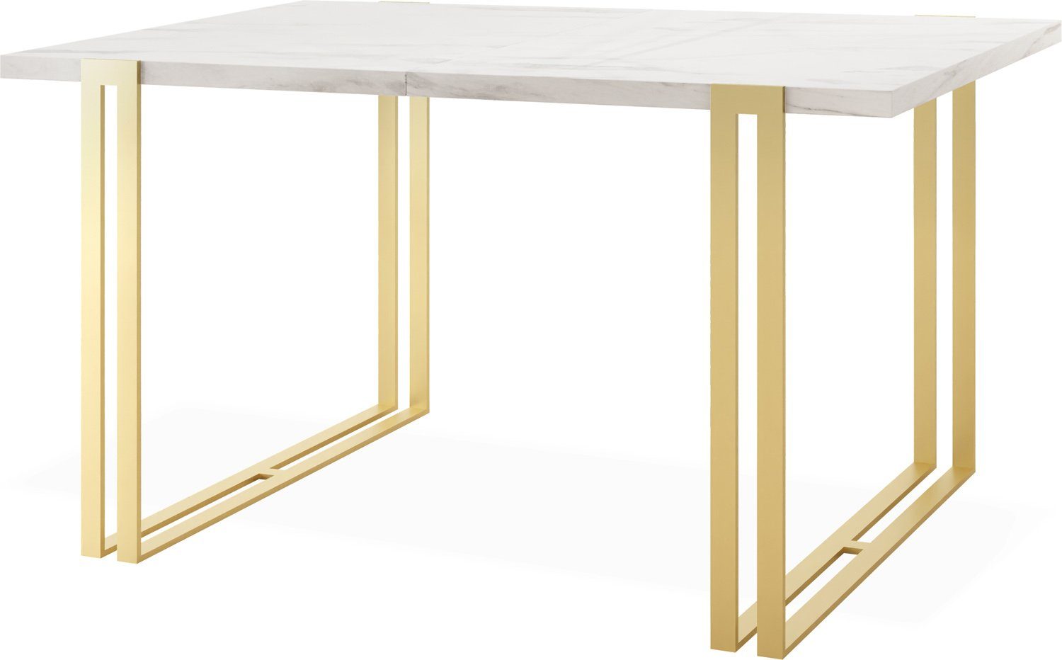 WFL GROUP Esstisch Marco Gold, Glamour Ausziehbar Tisch im Loft-Stil mit Metallbeinen Weiß Marmoroptik