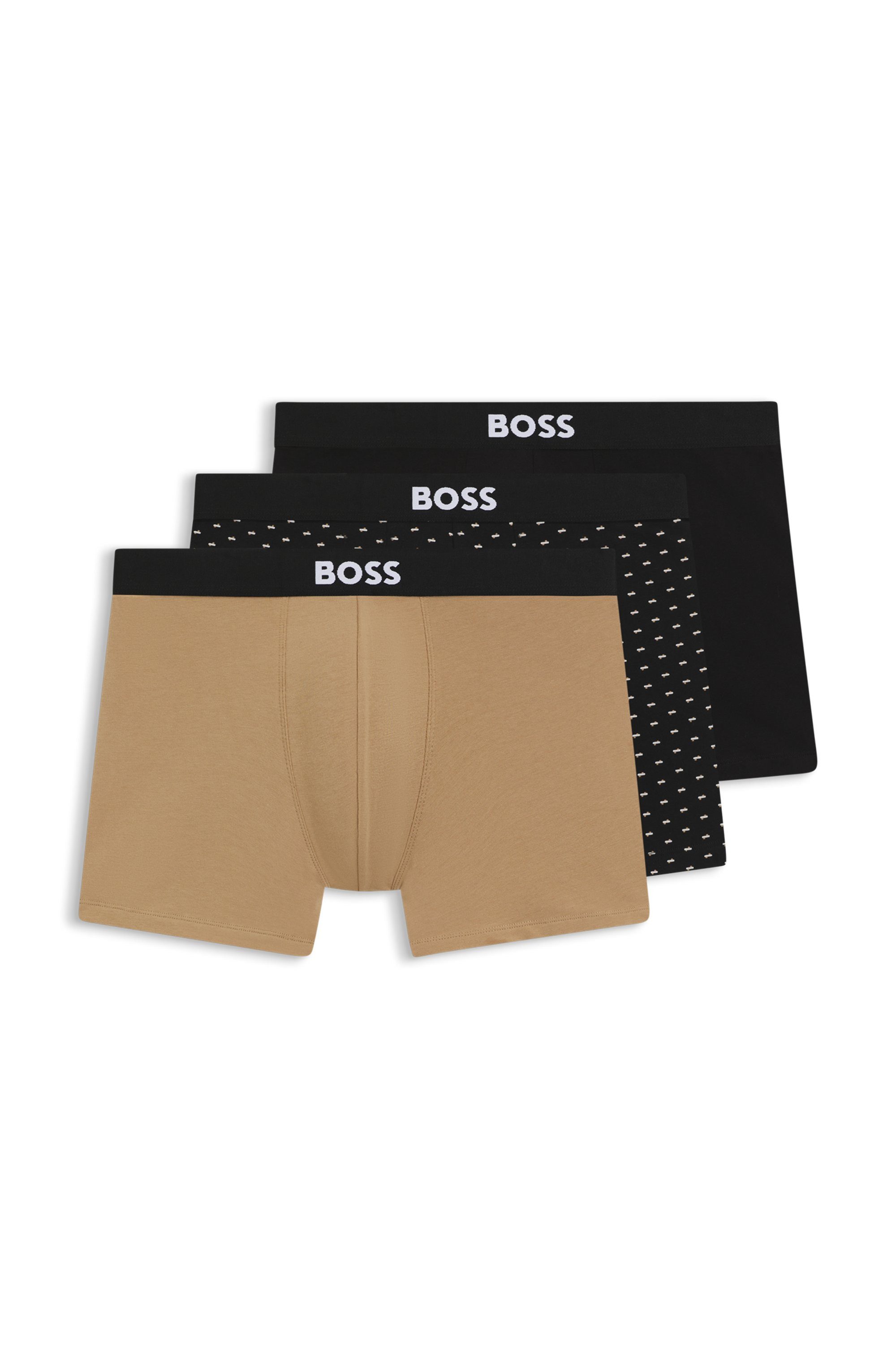 BOSS Boxershorts Boxer Brief 3P BOSS ONE (3-St) elastischer Bund mit Logo, 1x gemustert, 2x uni