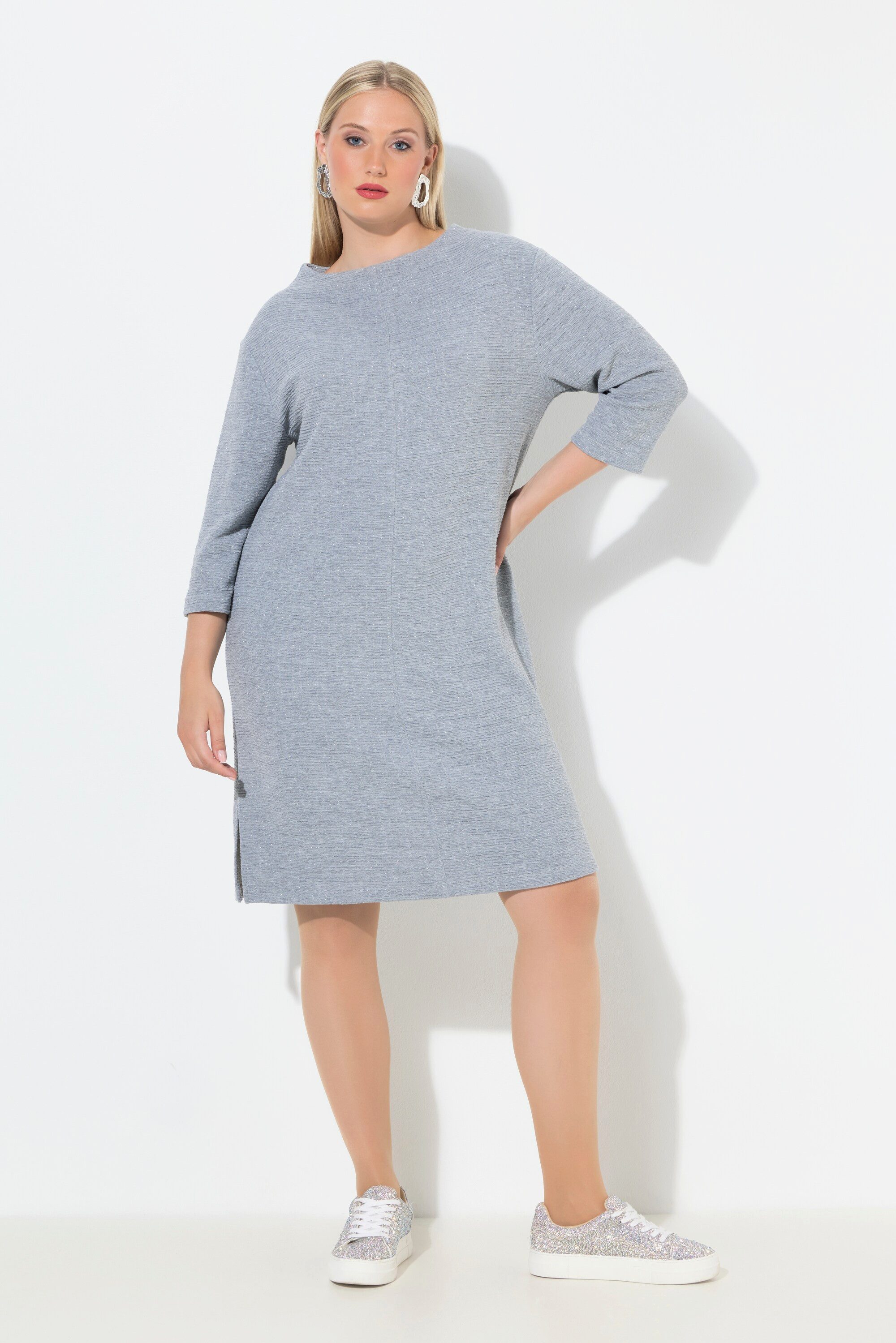 Ulla Popken Minikleid Strickkleid Struktur U-Boot-Ausschnitt 3/4-Arm