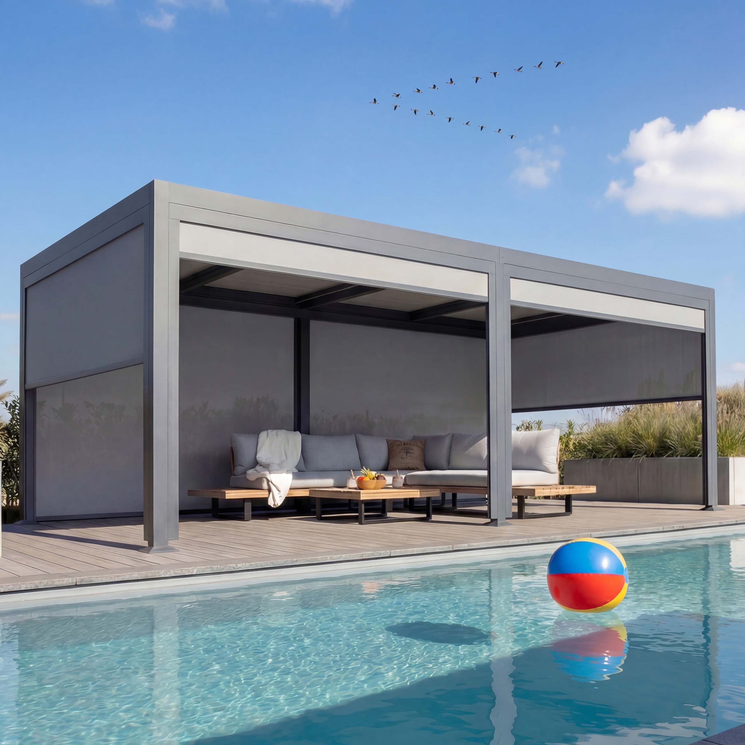 MCW Pergola MCW-L41-mS-3x6, BxTxH: 590x306x224 cm, Stabiles Aluminium-Gestell mit 8x8cm Pfosten