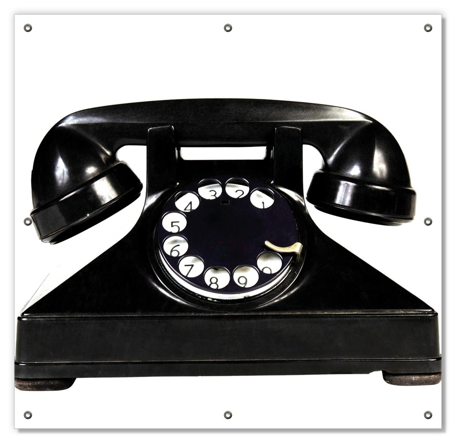 Sonnenschutz Altes schwarzes Retro-Telefon mit Wählscheibe frontal, Wallario, blickdicht, mit Saugnäpfen, wiederablösbar und wiederverwendbar