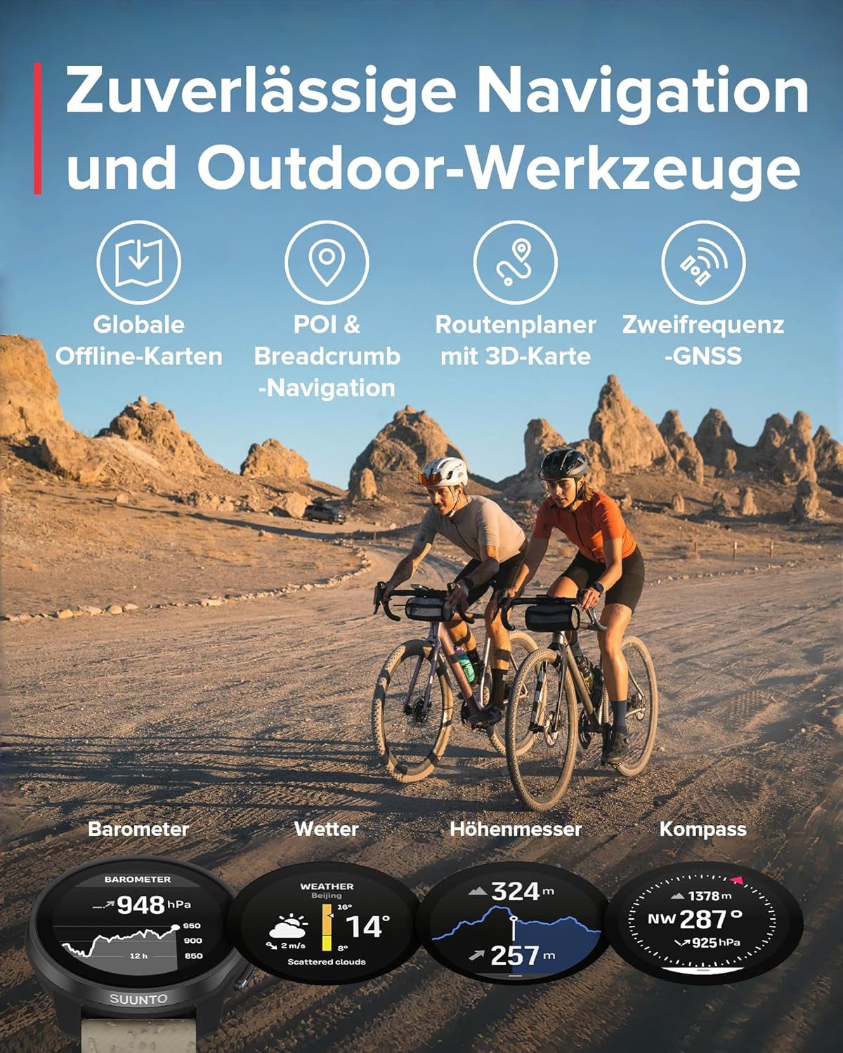 Suunto Smartwatch (3,3 cm, android ios), Multisport Smartwatch mit GPS AMOLED Display HRV und 95 Sportmodi