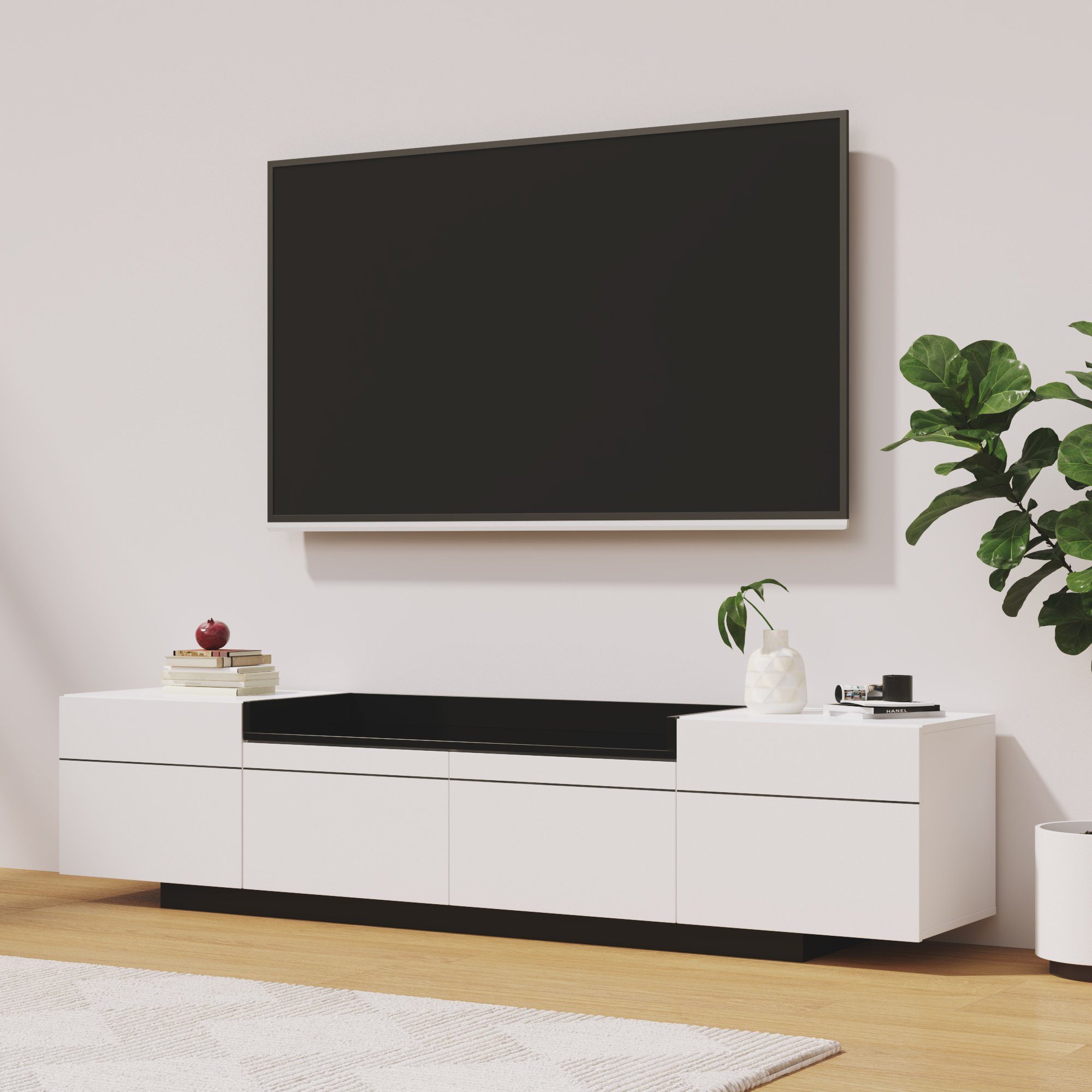 Merax Lowboard, mit großen Stauraum, TV-Schrank mit Rillen, TV-Board, Breite: 170cm