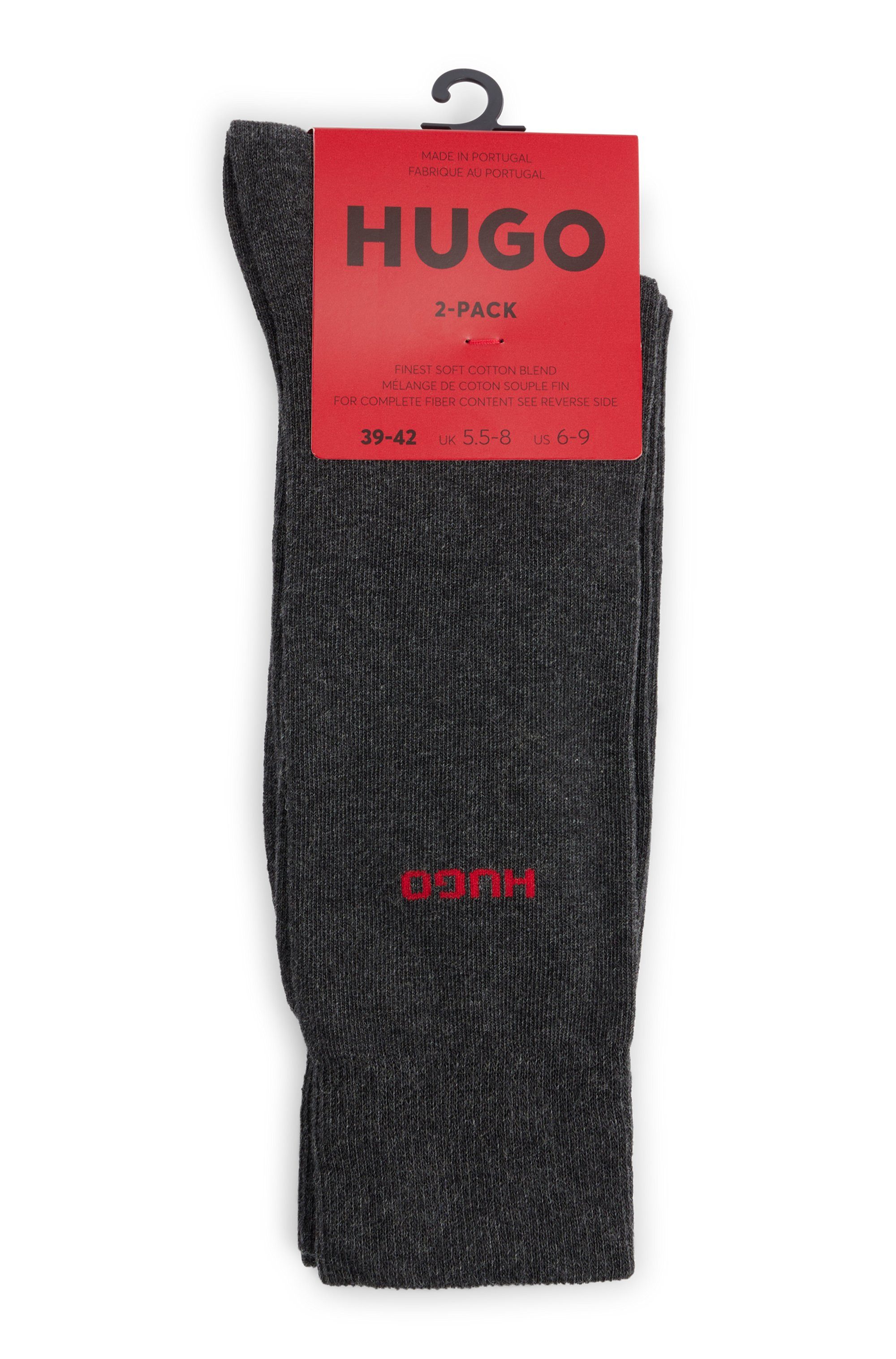 HUGO Businesssocken 2P RS UNI CC (Packung, 2-Paar, 2er Pack) mit kontrastfarbenem HUGO Logo-Schriftzug