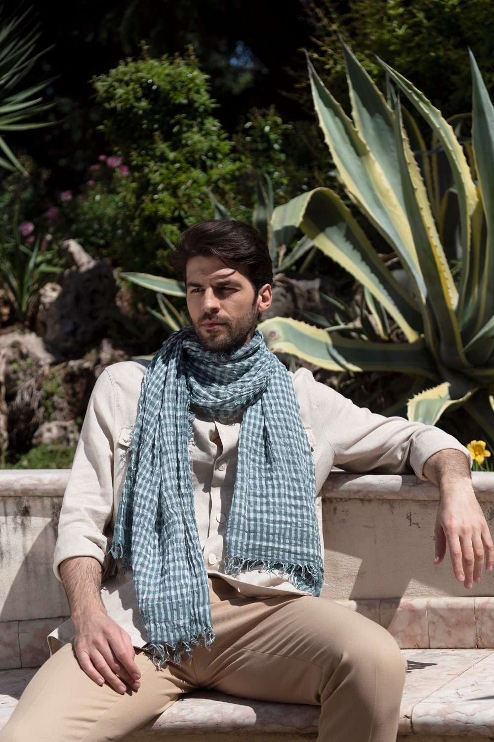 aus italienisches Modeschal mit Fransen, You Green Bologna Hat Stilvoller Männerschal Design