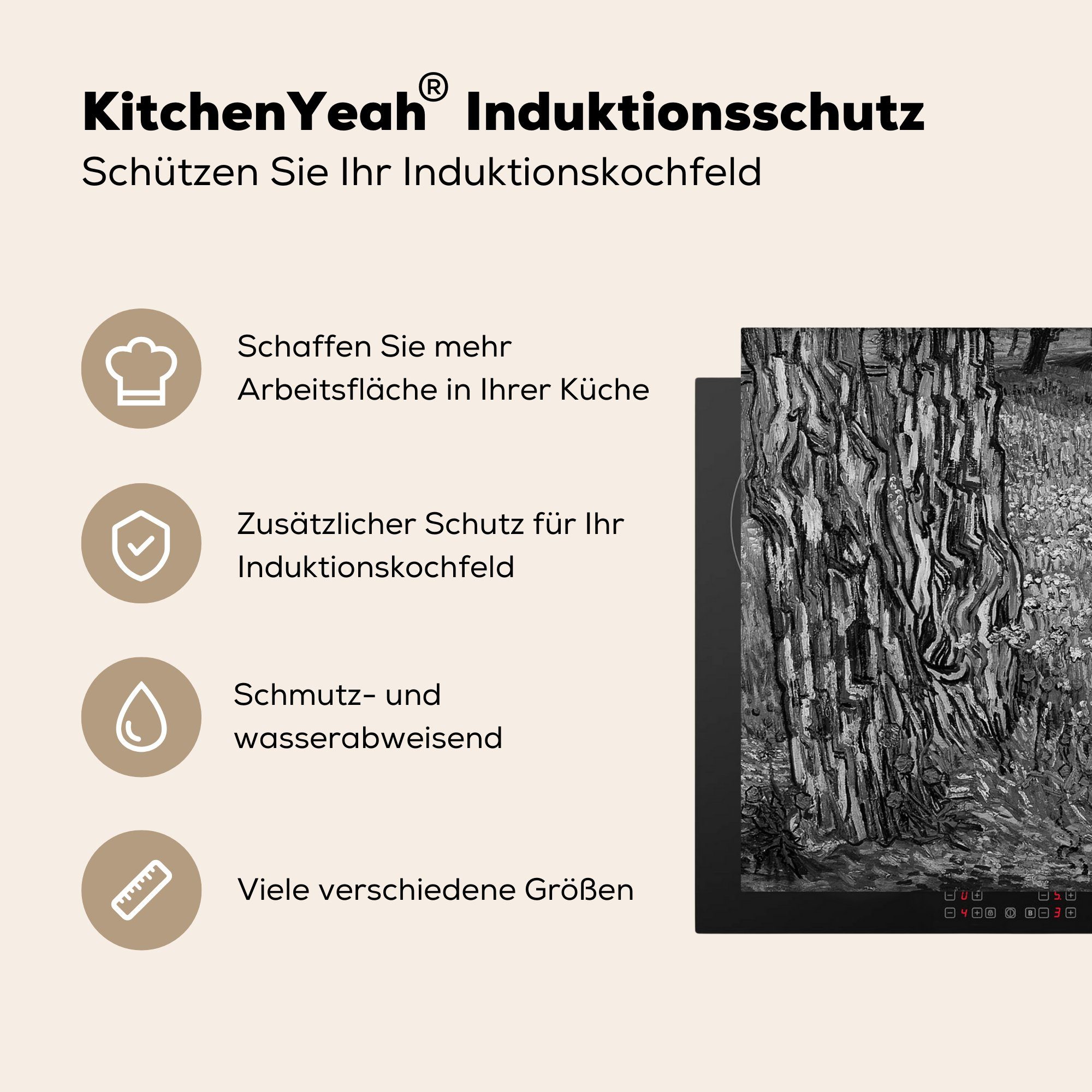 tlg), van 78x78 MuchoWow Herdblende-/Abdeckplatte - Gogh, im für Baumstämme Vincent küche Gras Arbeitsplatte Ceranfeldabdeckung, Vinyl, (1 cm,