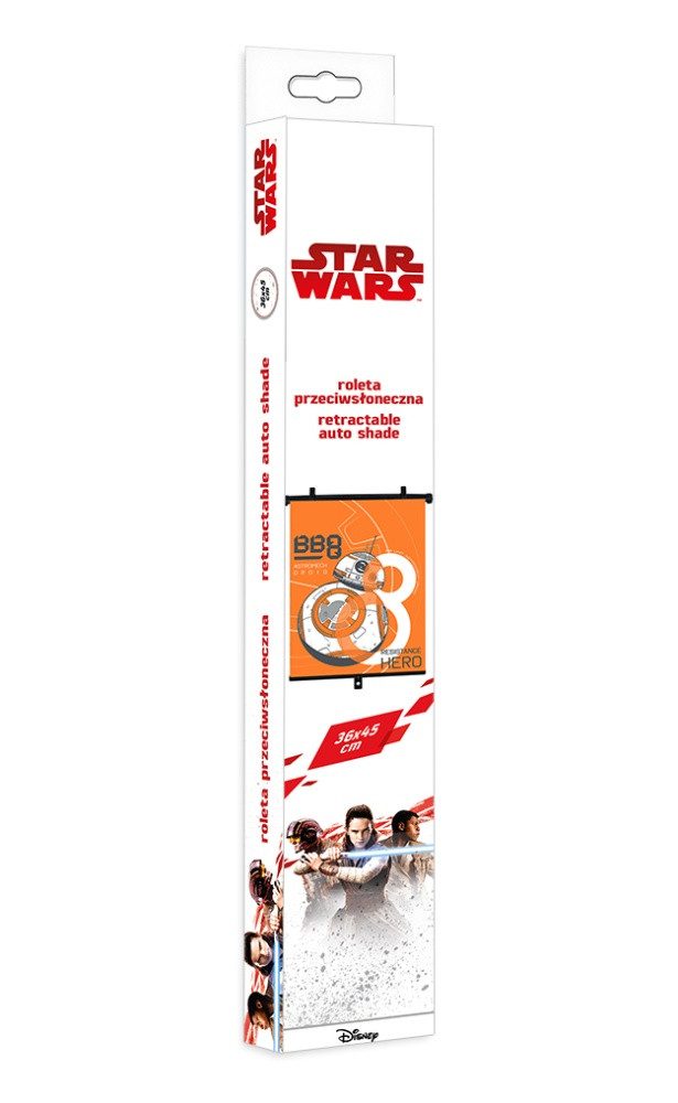 Seven Polska Autosonnenschutz STAR WARS BB8 Rollo, ausziehbarer Schattenspender, 1 Stück, 36 x 45 cm