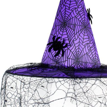 Rouemi Hexen-Kostüm Halloween Hut Hexe, Spinnennetz Garn Hexe dekorative Kopfbedeckung