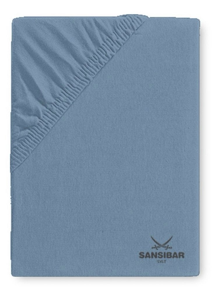 Sansibar Sylt Spannbettlaken Spannbettlaken "Sansibar Jersey Bettlaken“ Premium Qualität, Gummizug: rundum, mit hochwertigem Sansibar Logo-Druck, Fähnchen am Steg, Rundumgummizug