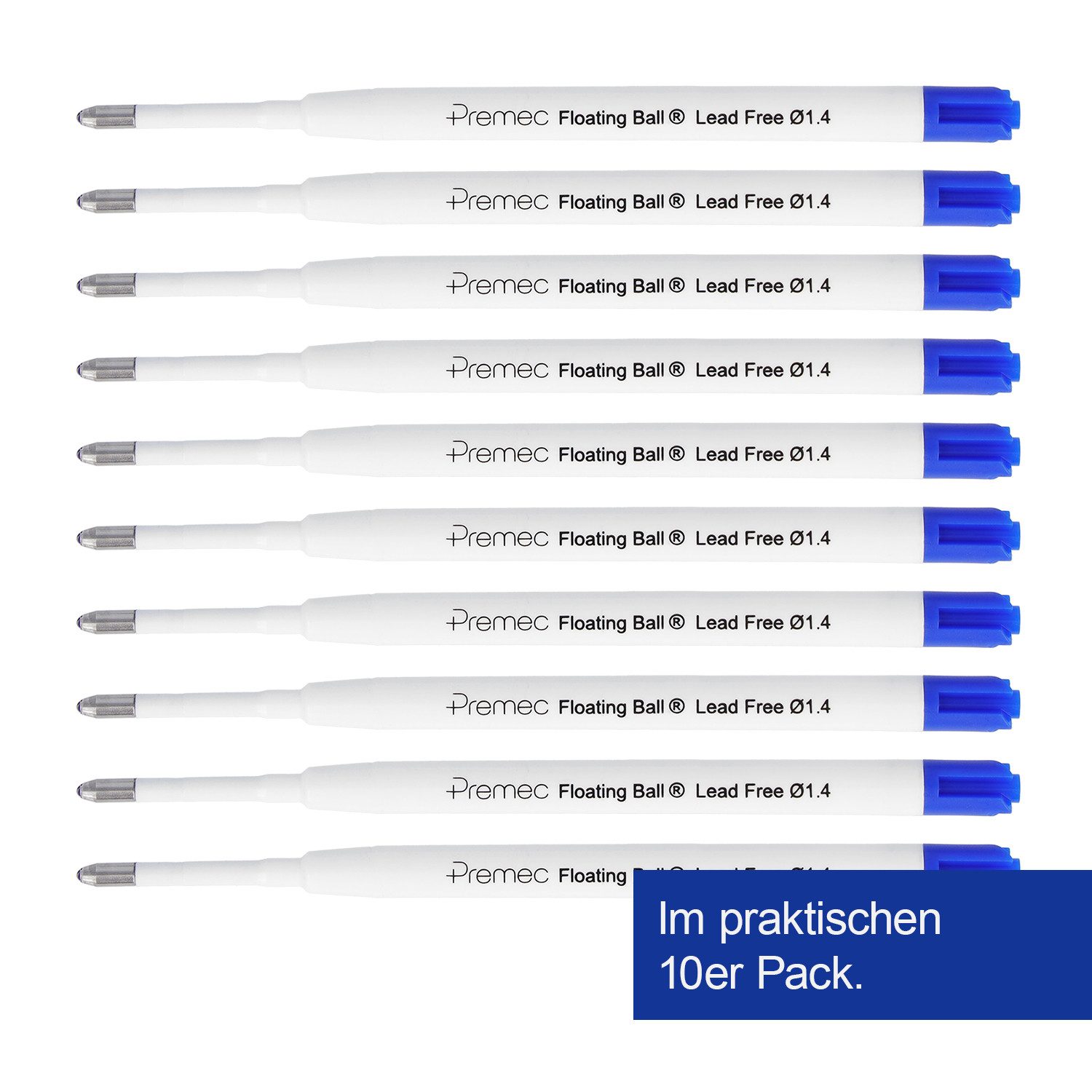 WESTCOTT Kugelschreibermine G2 Nachfüllpack Blau 10 Stück, Kugelschreiberminen XB 1,4 mm, kompatibel mit ISO Standard G2, dokumentenechte Tinte – Bild 4 von 5