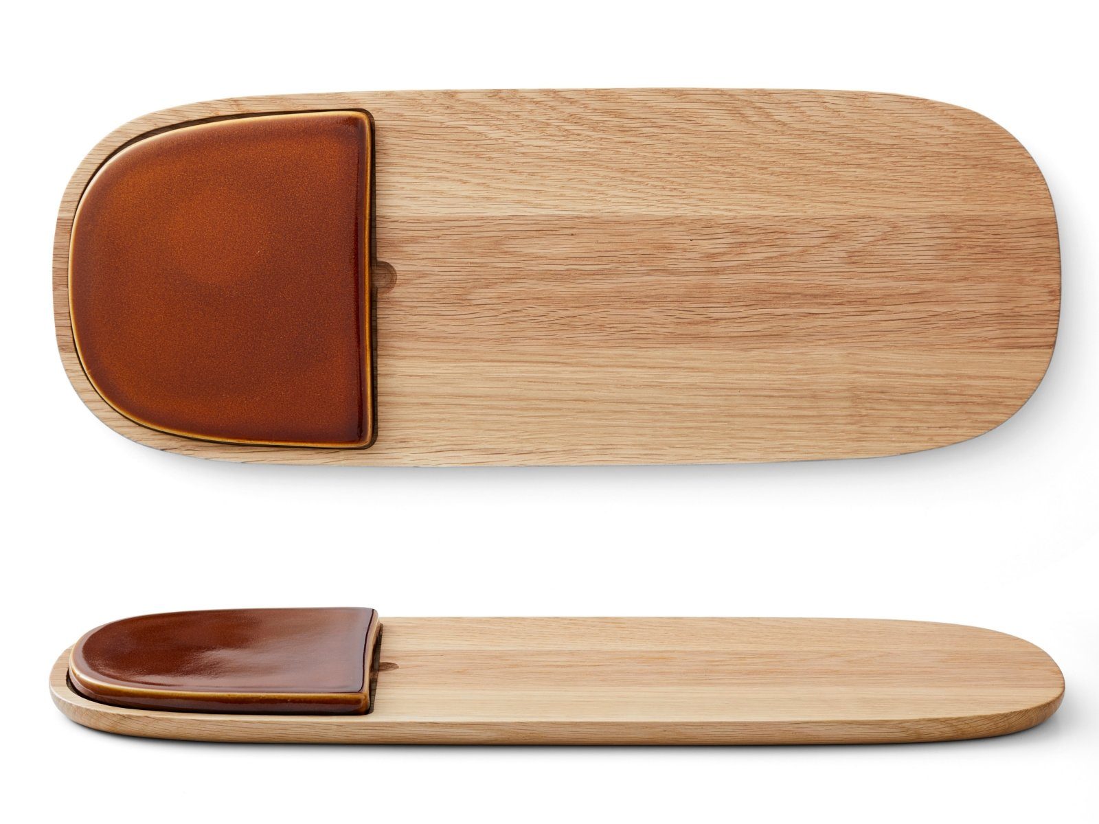 Bitz Servierplatte Servierplatte amber Holz / Steinzeug 51 x 19 cm, Eichenholz / Steinzeug, (Platten)