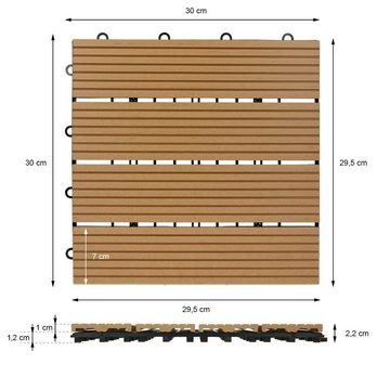 ECD Germany WPC-Fliesen Terrassendielen Balkonfliesen Klickfliesen, 11er Set, 11 St., 11er Set, Teak 30x30cm 11er Set 1m² Holzoptik mit Drainage und Klicksystem