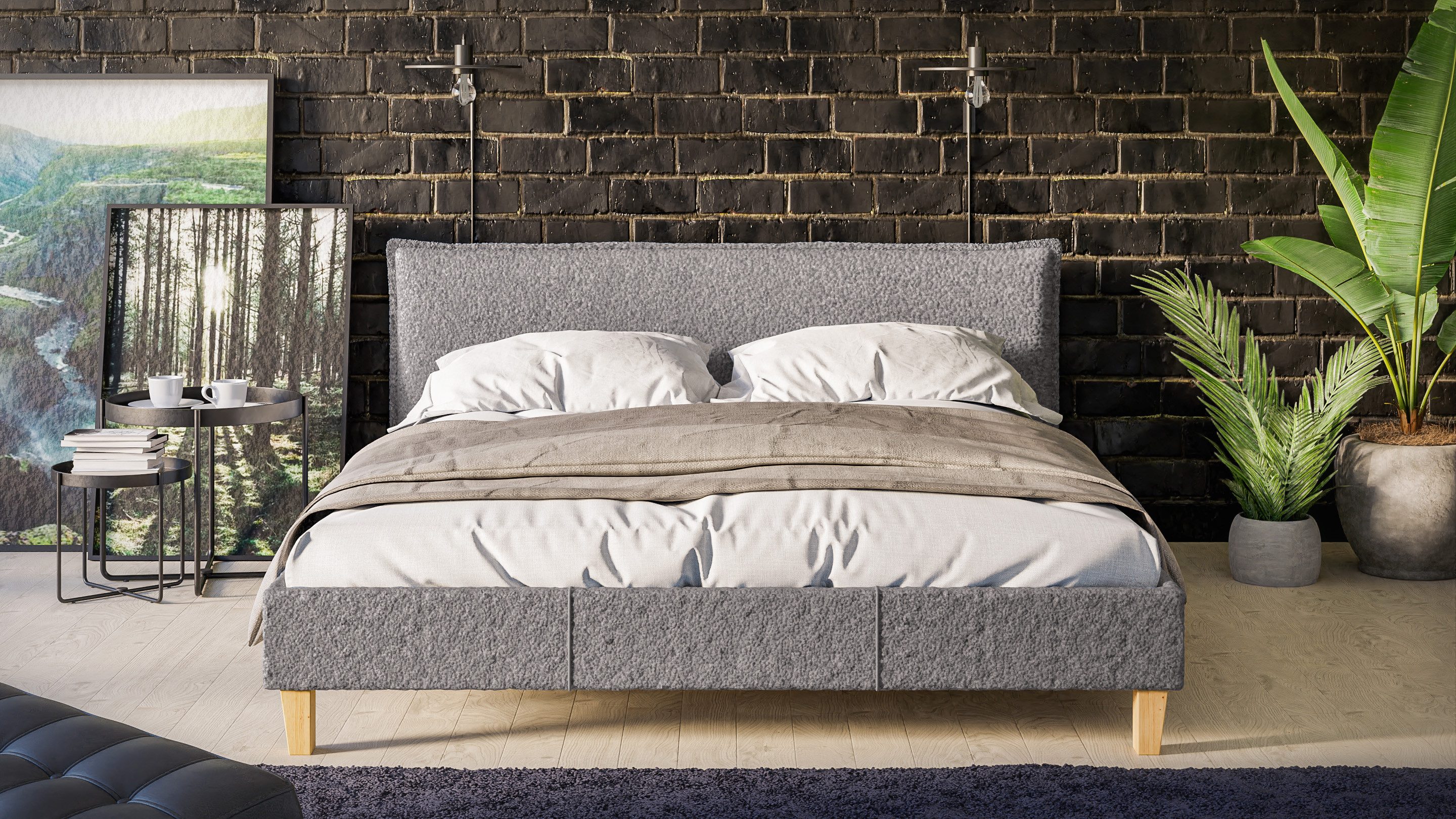 S-Style Möbel Polsterbett Salvatore, Boucle Stoff günstig online kaufen