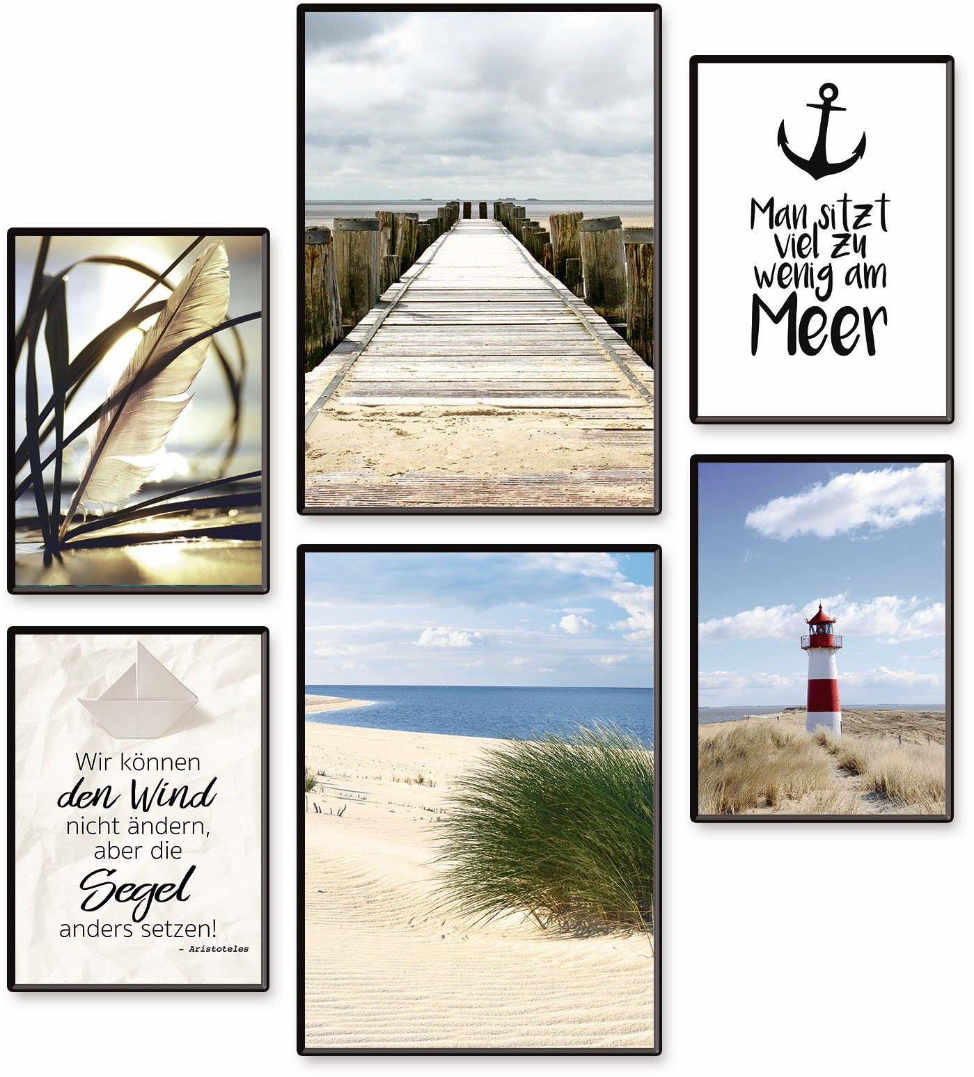 Artland Poster Impressionen vom Meer, Meer Bilder (Set, 6 St), 6er Set, 2xDIN A3 / 4xDIN A4, ohne Rahmen