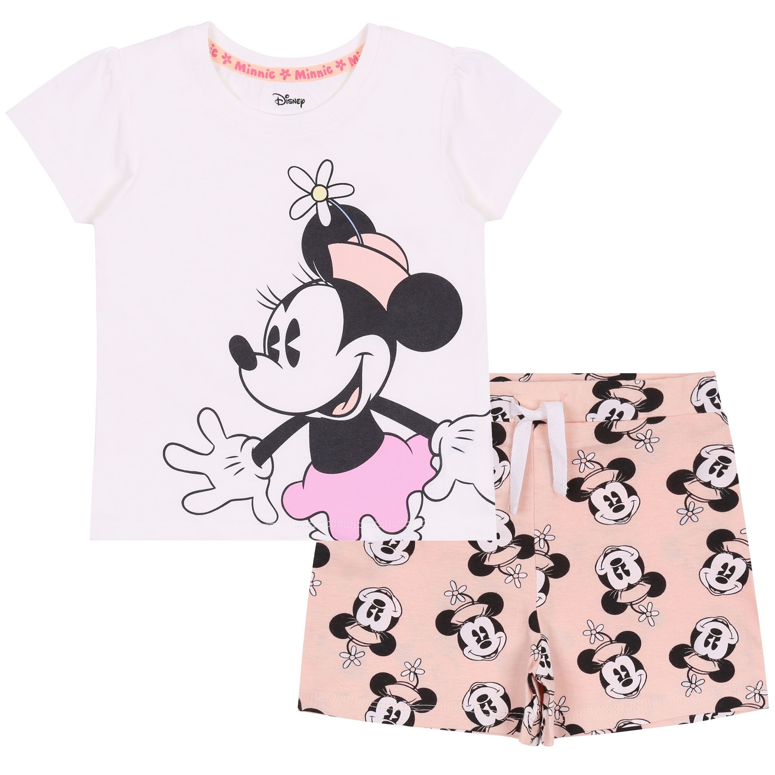 T-Shirt & Shorts Weiß-aprikosenfarbenes Baby-Set für Sommer Minnie Maus 3-6 Monate