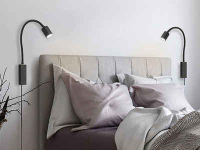 meineWunschleuchte LED Leselampe, LED wechselbar, Warmweiß, 2er SET 2in1 Wand-Leuchten innen & Bett-Lampen für Kopfteil Sofa