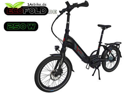 Ecofold E-Bike 20 Zoll ECOFOLD BFM420 E-bike Klapprad BaFang Mittelmotor schwarz, 8 Gang Shimano, Nabenschaltung, Mittelmotor 250,00 W