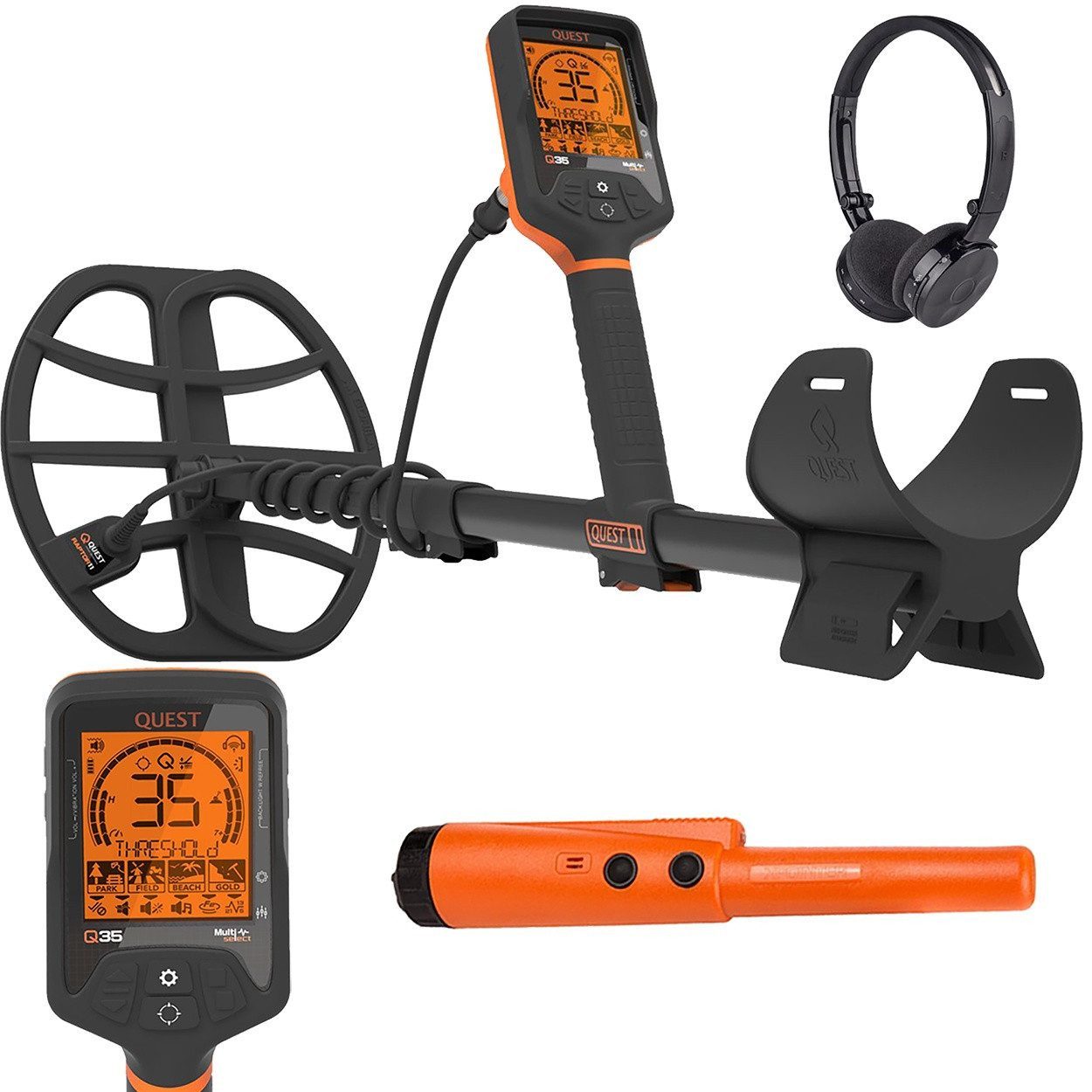 Quest Metalldetektor Quest Q35 wasserdichter Metalldetektor + Xpointer Orange