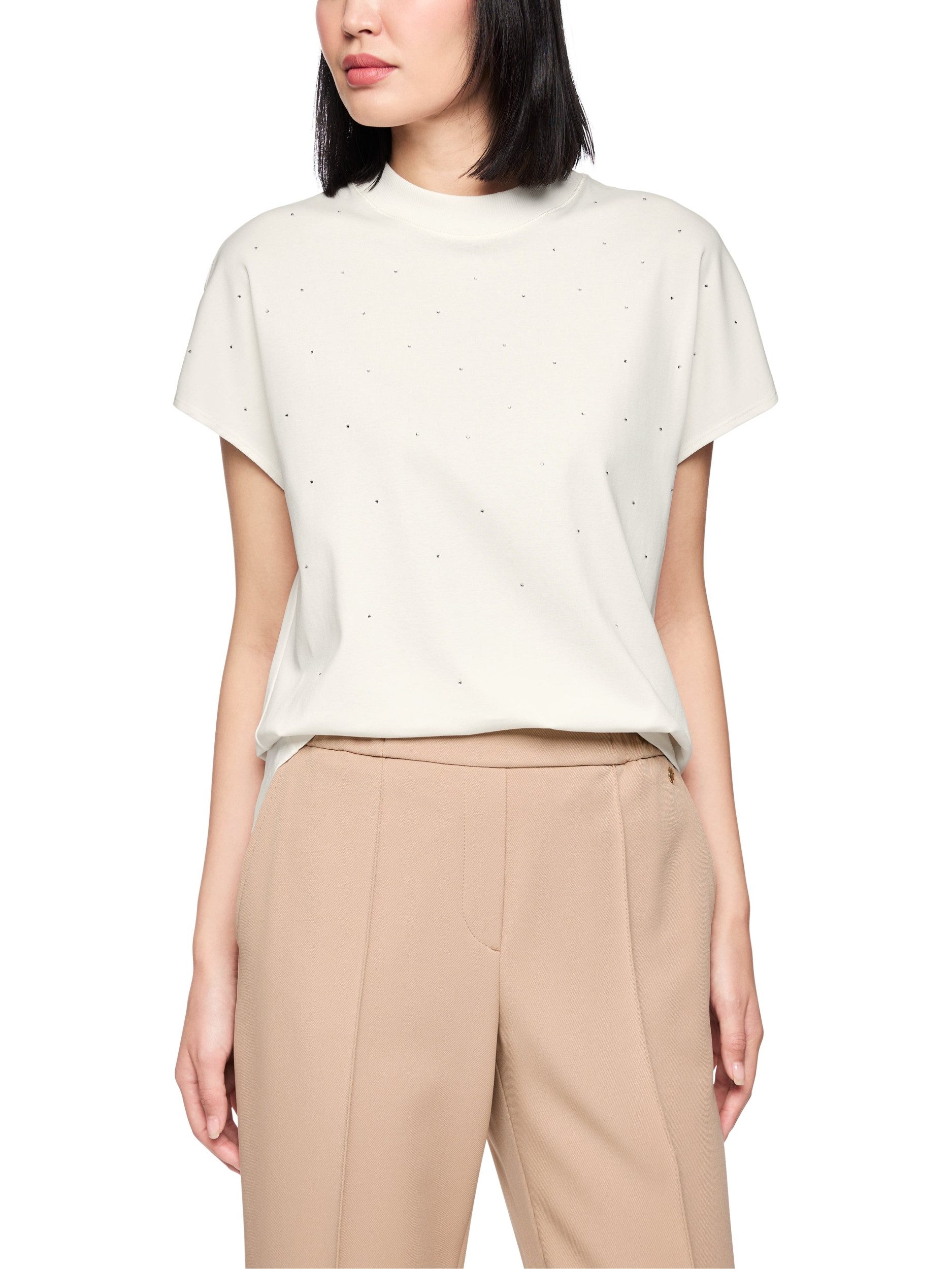 Marc Cain Kurzarmshirt Kurzarm T-Shirt mit Hotfix-Steinen - Regular Fit