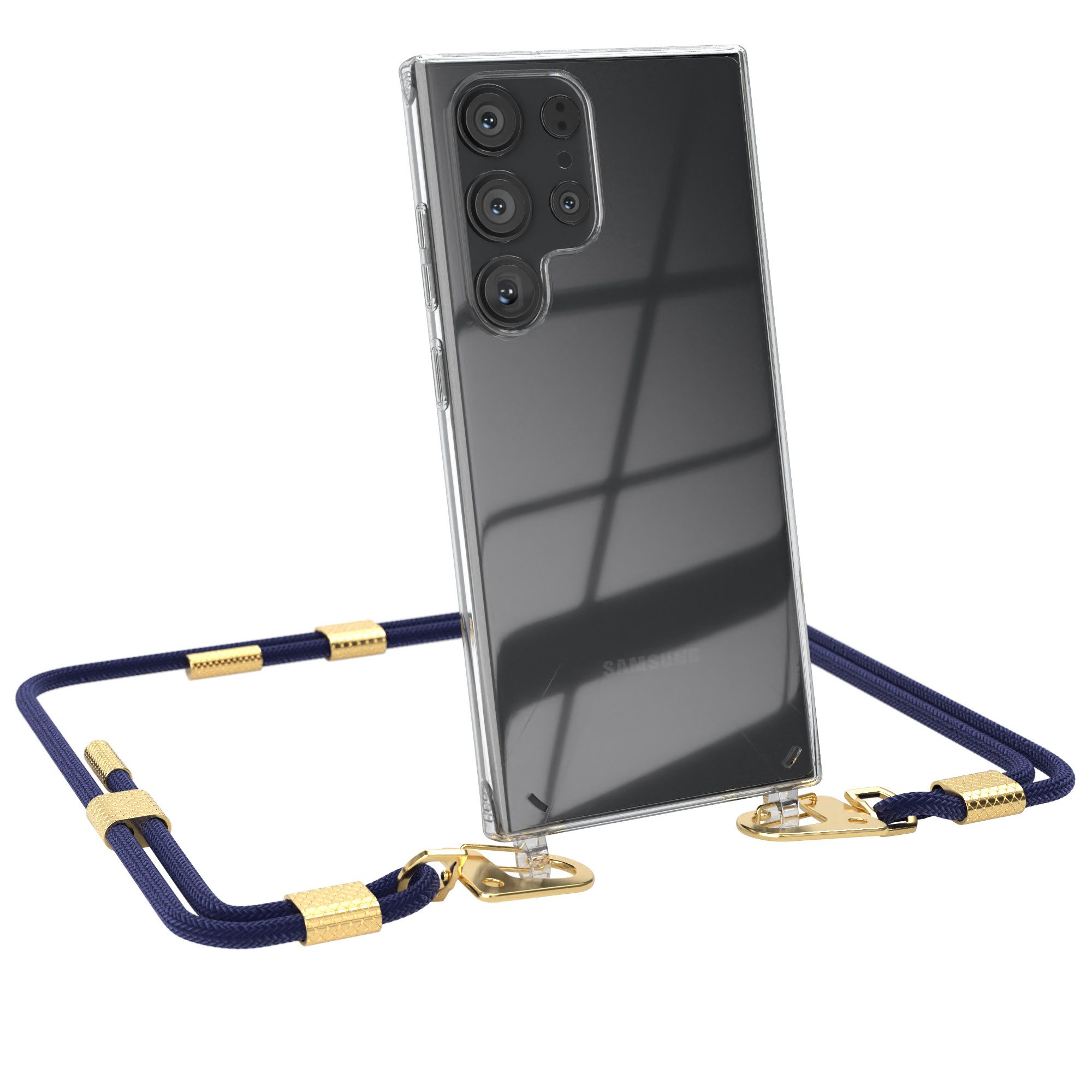 EAZY CASE Handykette Silikonhülle mit runder Kette für Galaxy S23 Ultra 6,8 Zoll, Hülle mit Band 2in1 Handyband Etui Case mit Kordel Dunkelblau Navy