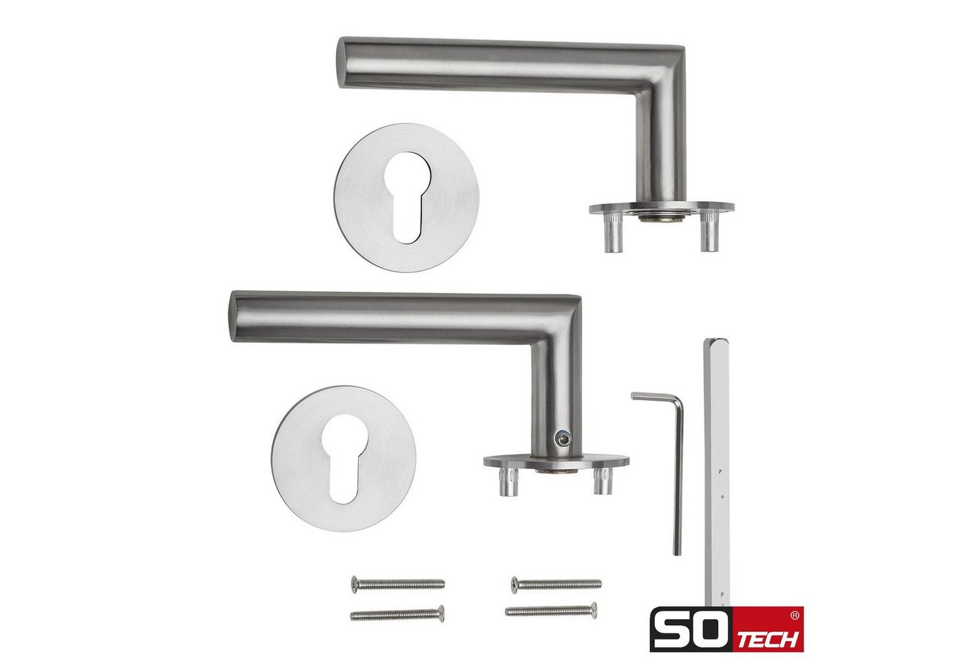 Thumbnail - SO-TECH® Drückergarnitur THORE Edelstahl, Flachrosetten, magnetische Cliptechnik, Buntbart Türgarnitur für Zimmertür Ede...