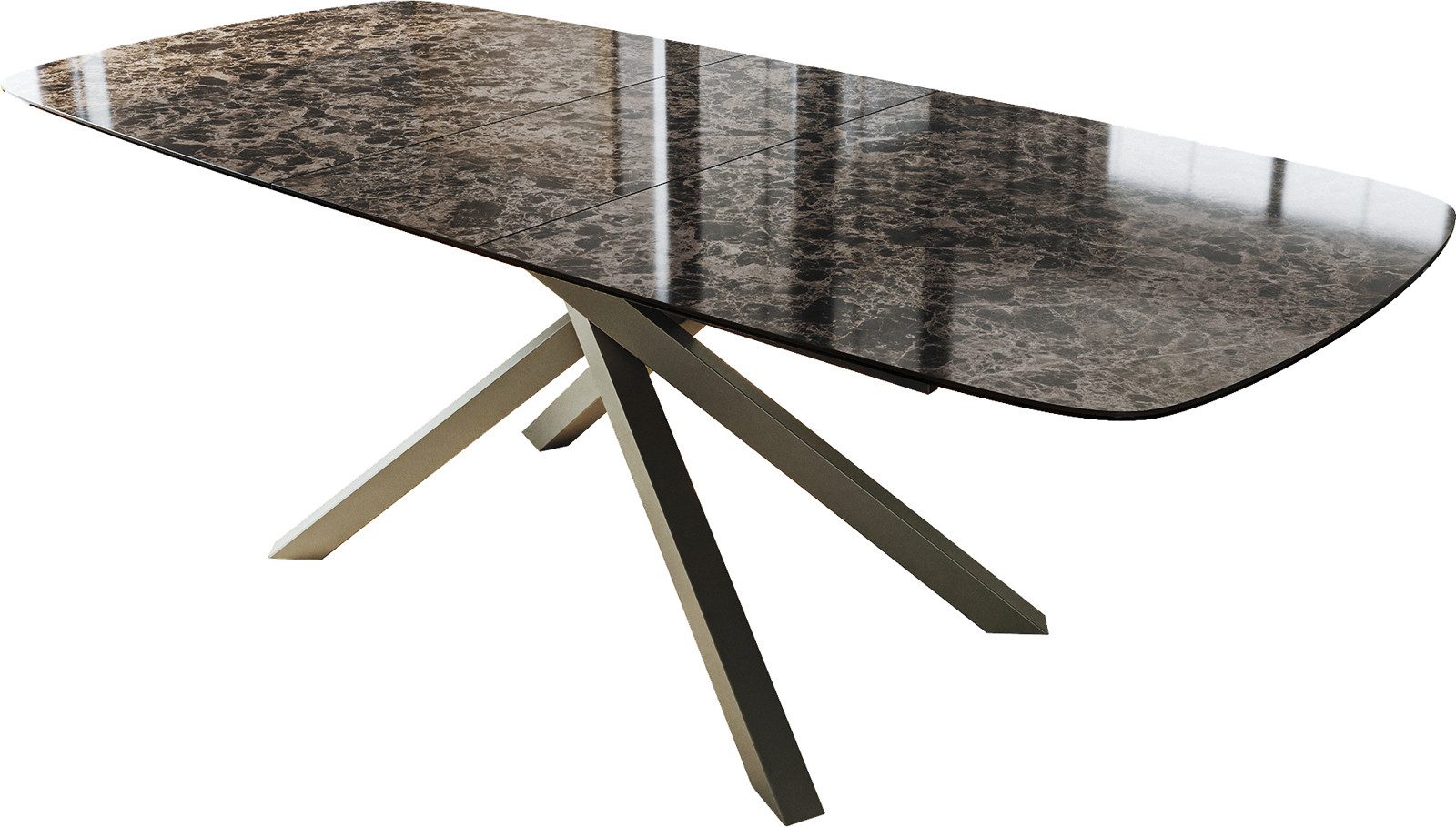 DELIFE Esstisch Edge, Boot 180-220x100 cm Keramik Emperador Extra Lucidato Dunkelbraun Kreuz
