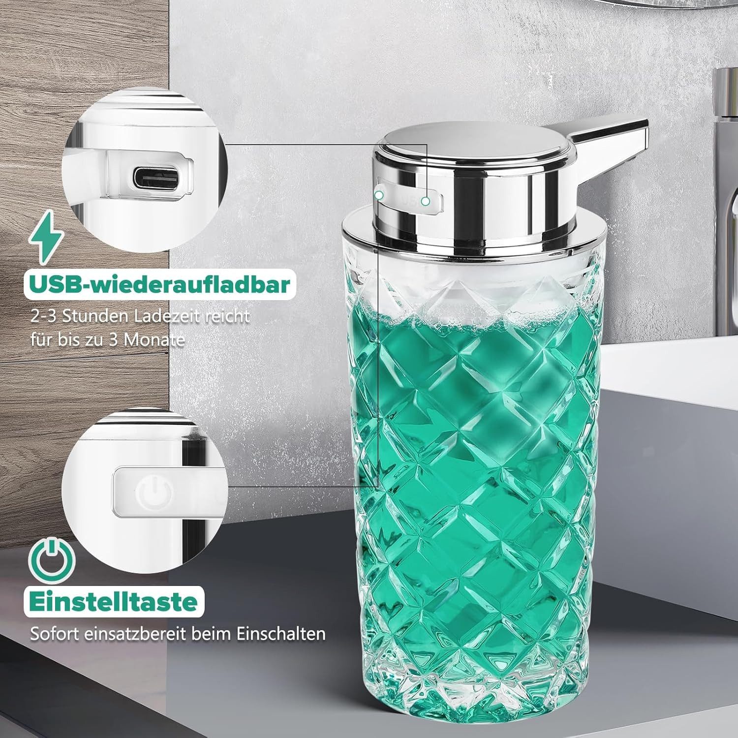 FELIXLEO Seifenspender Seifenspender Automatisch Schaum Elektrischer Sensor 300ml, (1-tlg) – Bild 5 von 5