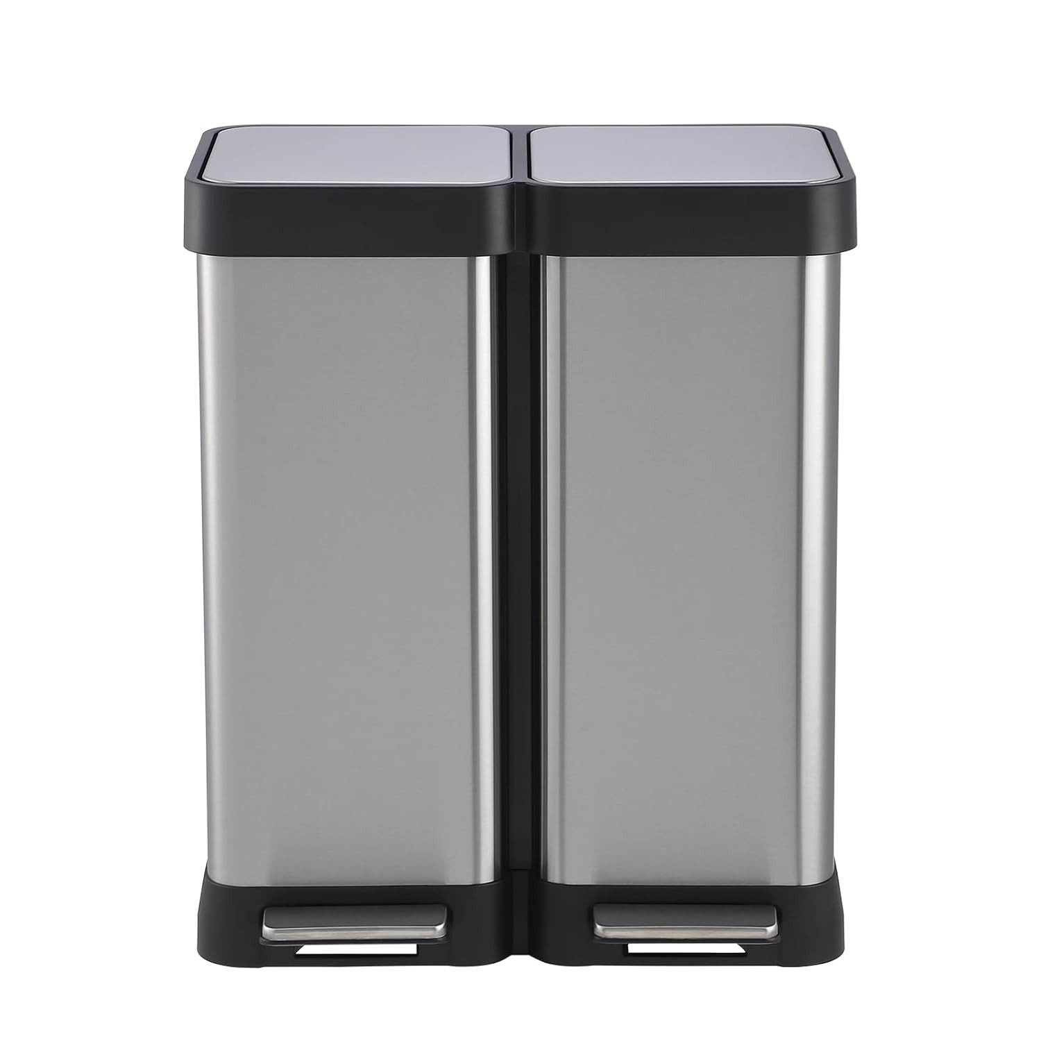 GarveeMore Mülleimer Abfalleimer, 2x30L, ergonomisch, Stahl, Metall-Fußreling