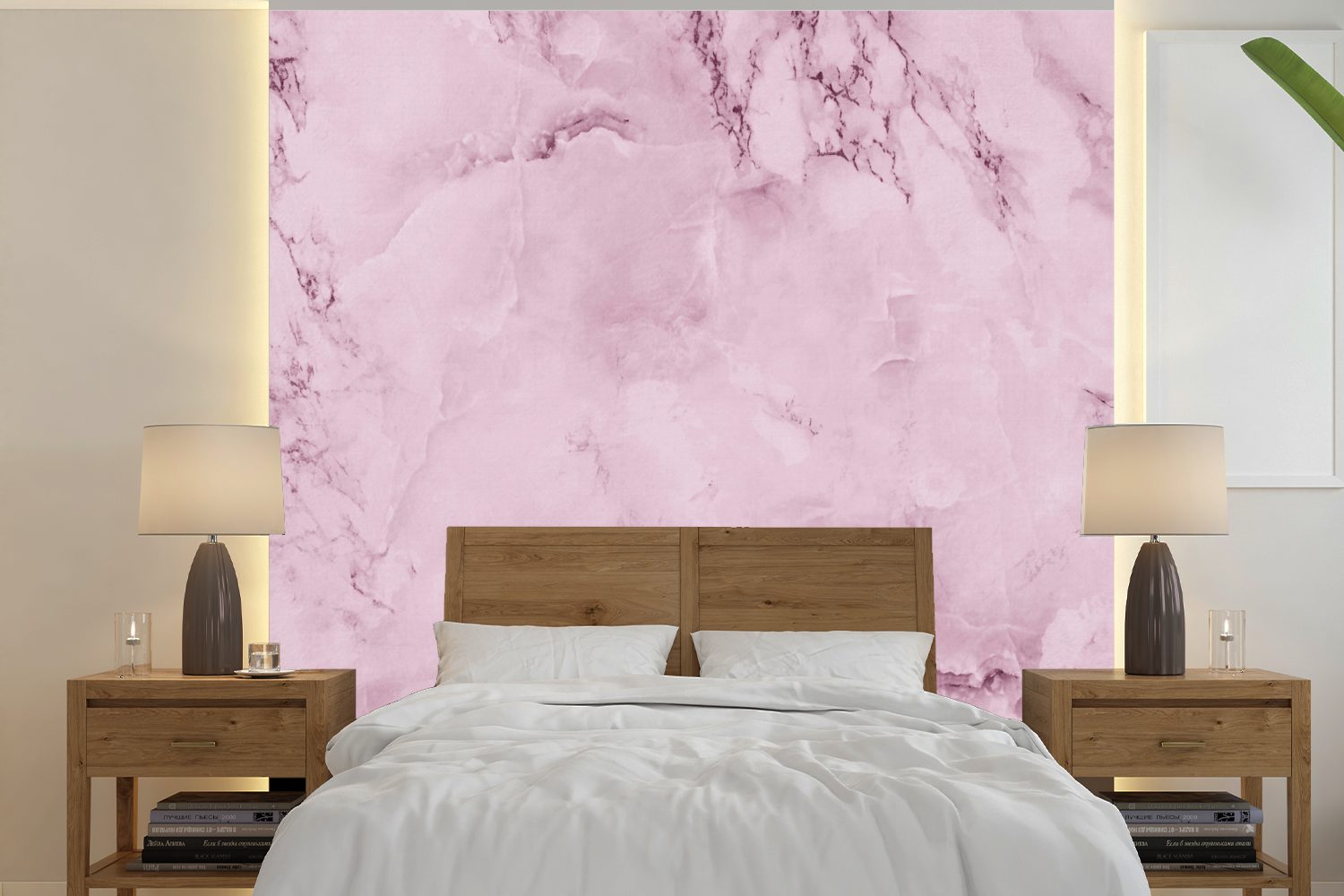 MuchoWow Fototapete Marmor - Rosa - Luxus, Matt, bedruckt, (5 St), Vinyl Tapete für Wohnzimmer oder Schlafzimmer, Wandtapete