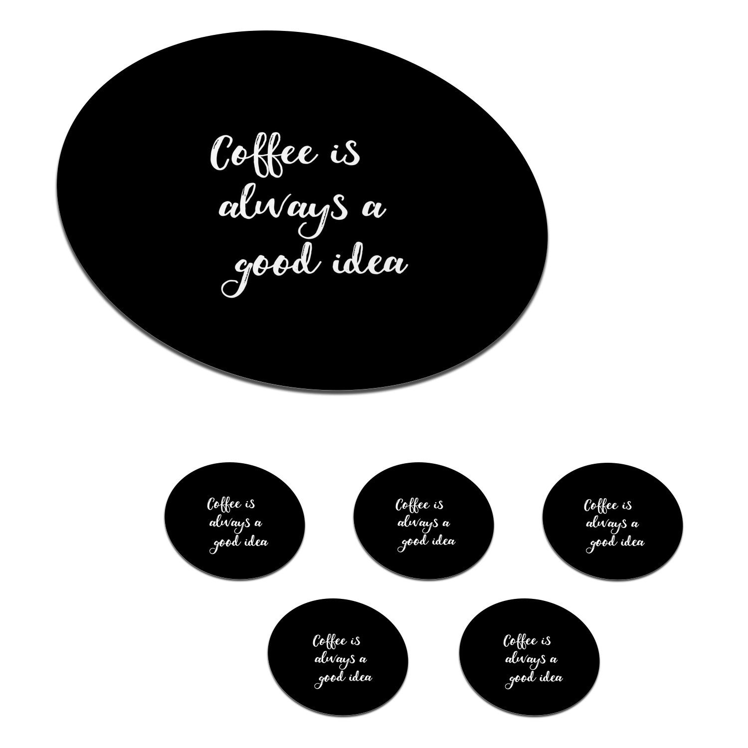 MuchoWow Glasuntersetzer Zitat - Kaffee - Kaffee ist immer eine gute Idee - Sprichwörter, Zubehör für Gläser, 6-tlg., Getränkeuntersetzer, Tassenuntersetzer, Korkuntersetzer, Tasse, Becher