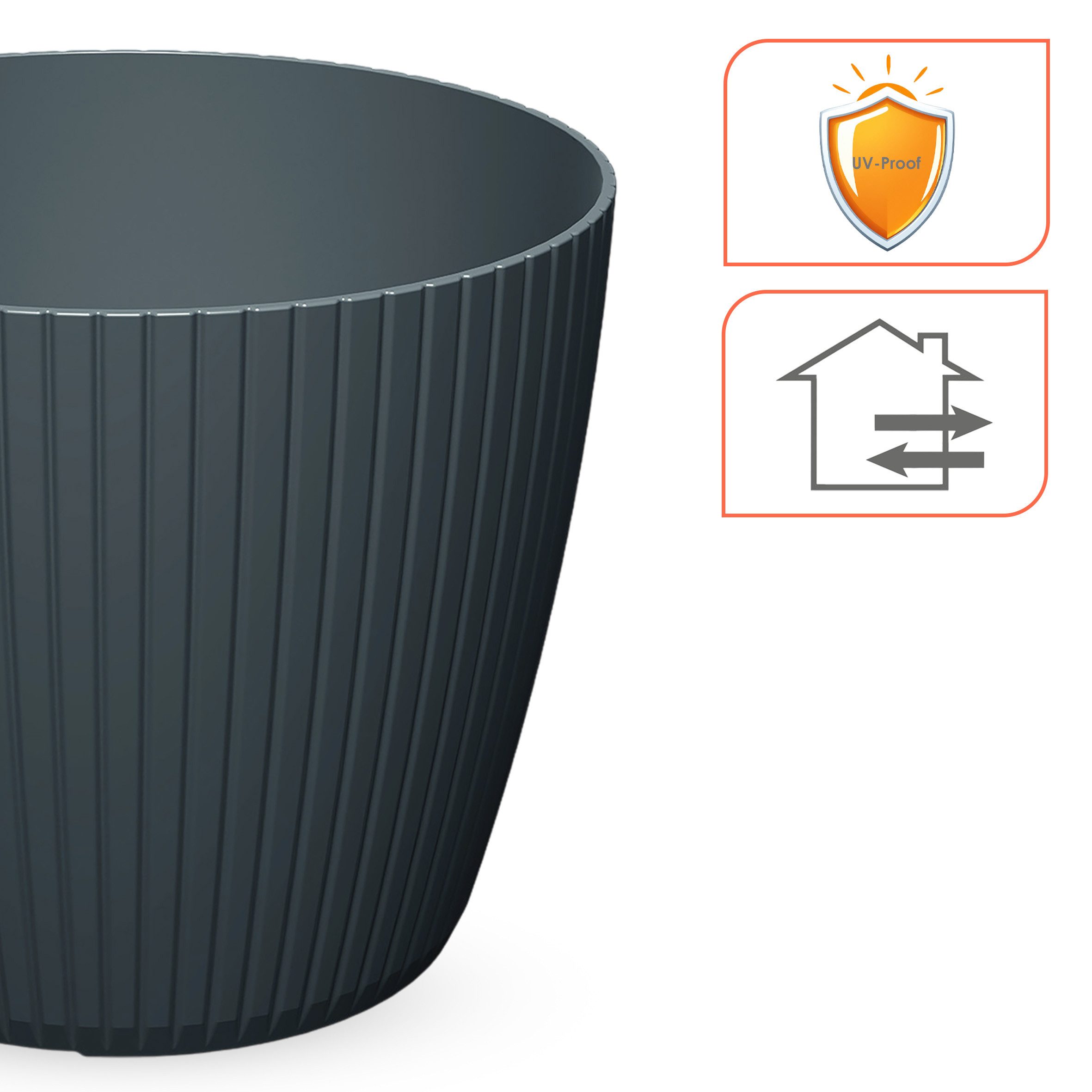 Spetebo Pflanzkübel Blumenkübel im Rillen Design rund anthrazit - 38 x 32 cm (Anzahl, 1 St., Stück), robustes und langlebiges Material