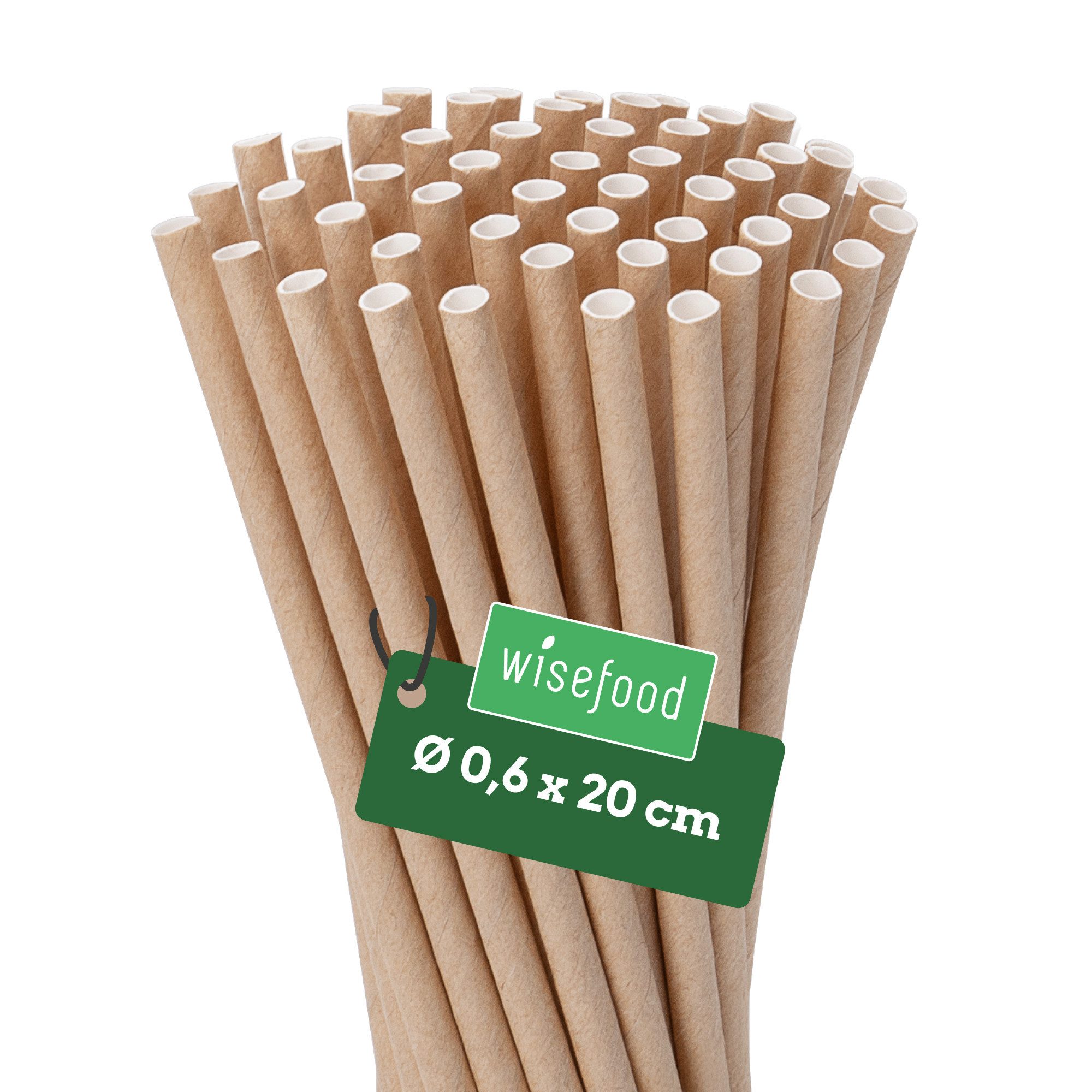 wisefood Trinkhalme Papier-Strohhalme, braun, Ø 0,6 x 20 cm, (500-tlg)