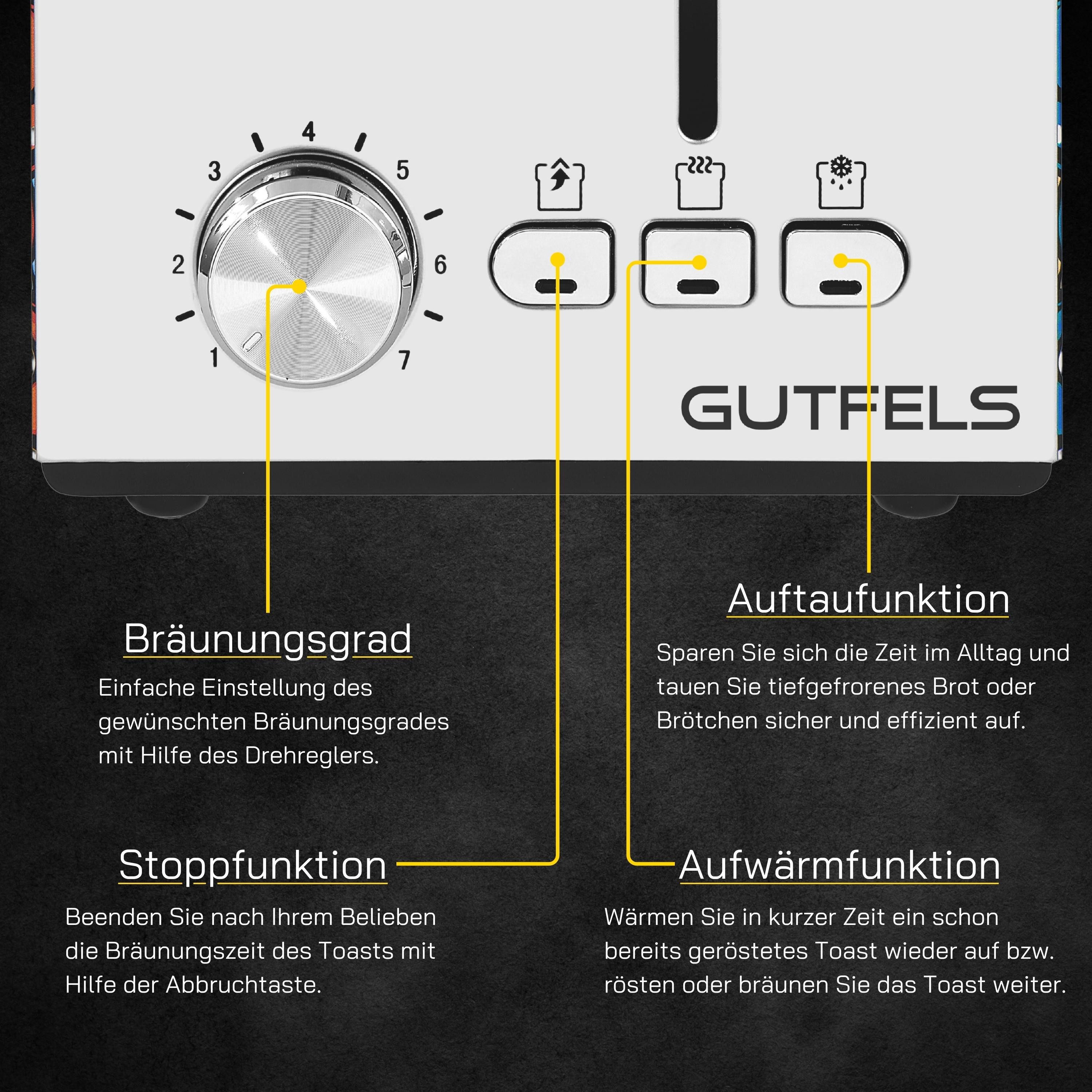 Gutfels Toaster TOAST 3010 G, 2 kurze Schlitze, 850 W, 2-Scheiben-Toaster, 850 Watt, Graffitti-Style