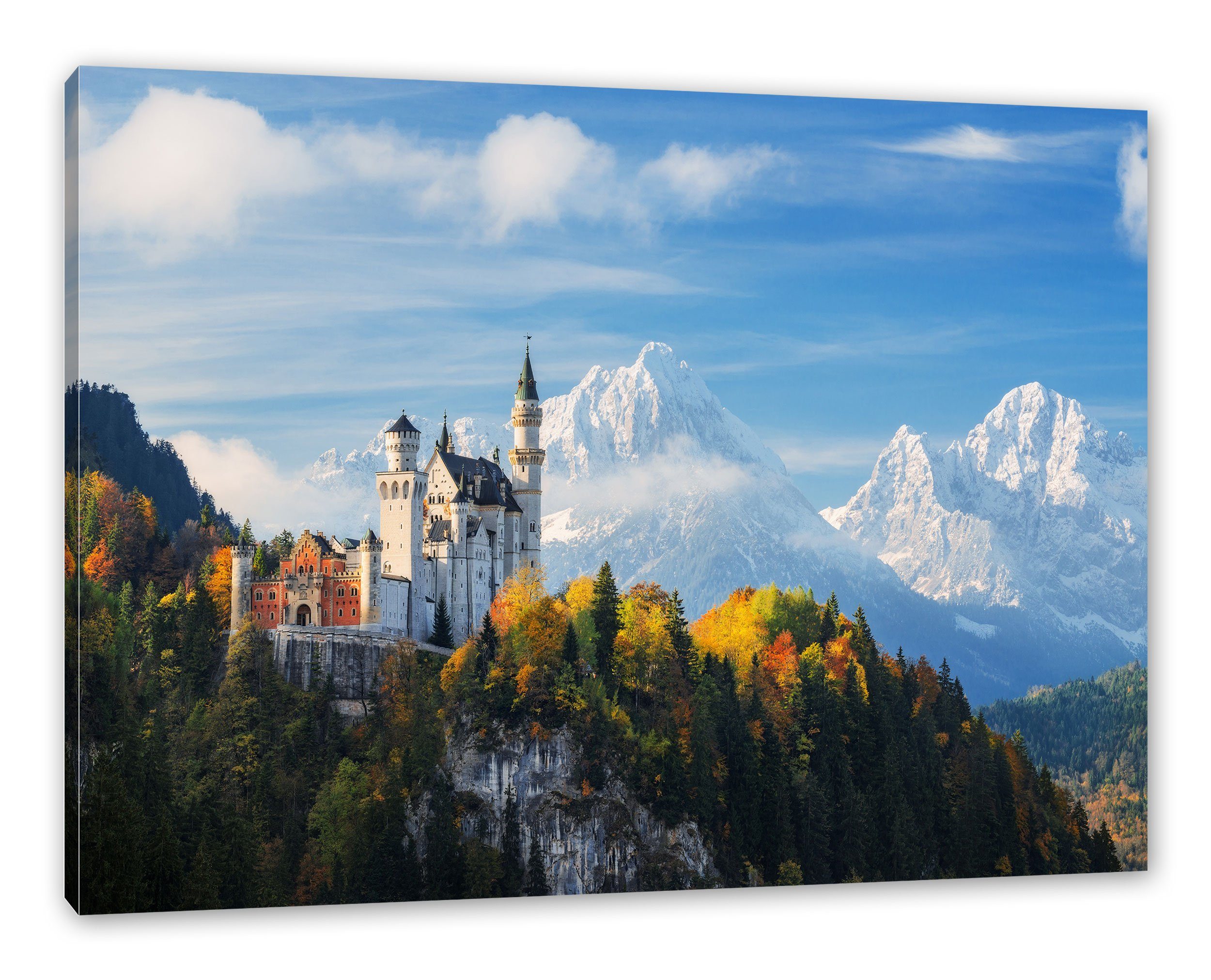 fertig Zackenaufhänger Schloss (1 Leinwandbild Herbst Pixxprint St), bespannt, Herbst, Leinwandbild Neuschwanstein Schloss inkl. Neuschwanstein