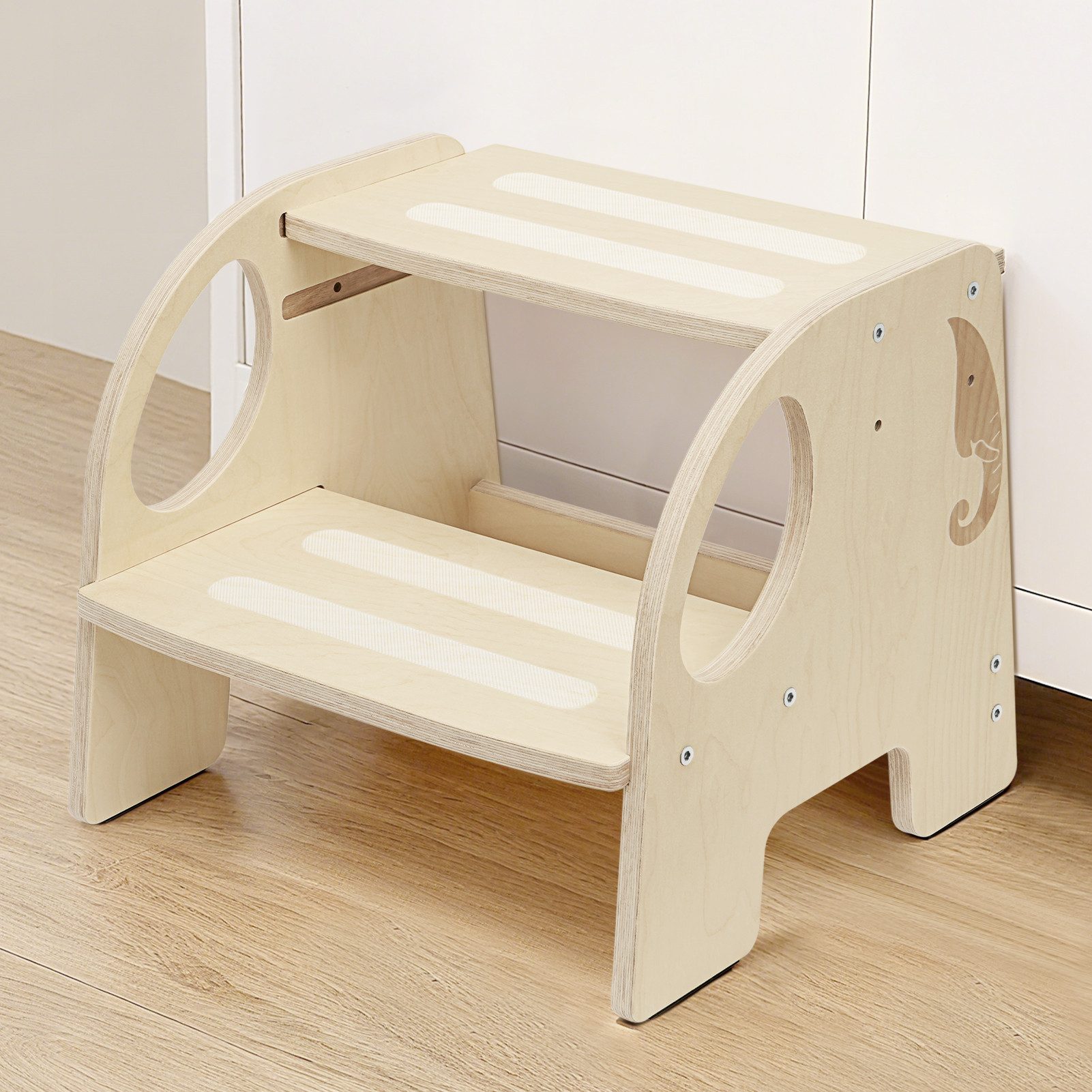 OSTWOLKE Стремянка mit 2 Stufen Holzhocker für Kinder Montessori Табуретки (1 St), Kindertreppchen Schemel für Bad, Küche, Kinderzimmer ab 2 Jahre