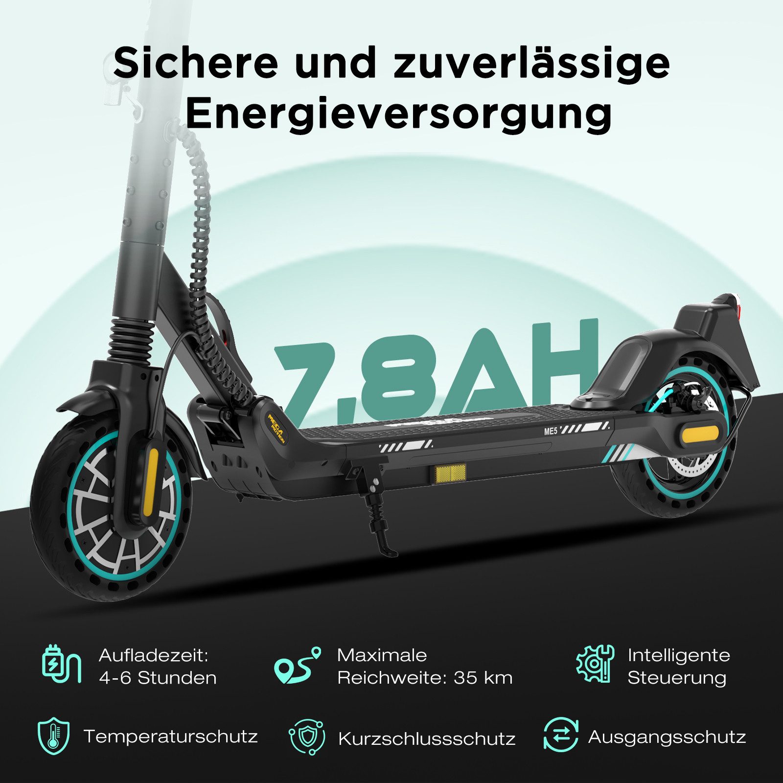 Mega Motion E-Scooter 8,5 Zoll Elektroroller, Max.35km mit Straßenzulassung ABE, 20 km/h, (Mit Schutzblechen und Aufbewahrungstasche), mit Lenker-Blinkern und APP klappbar für Erwachsene