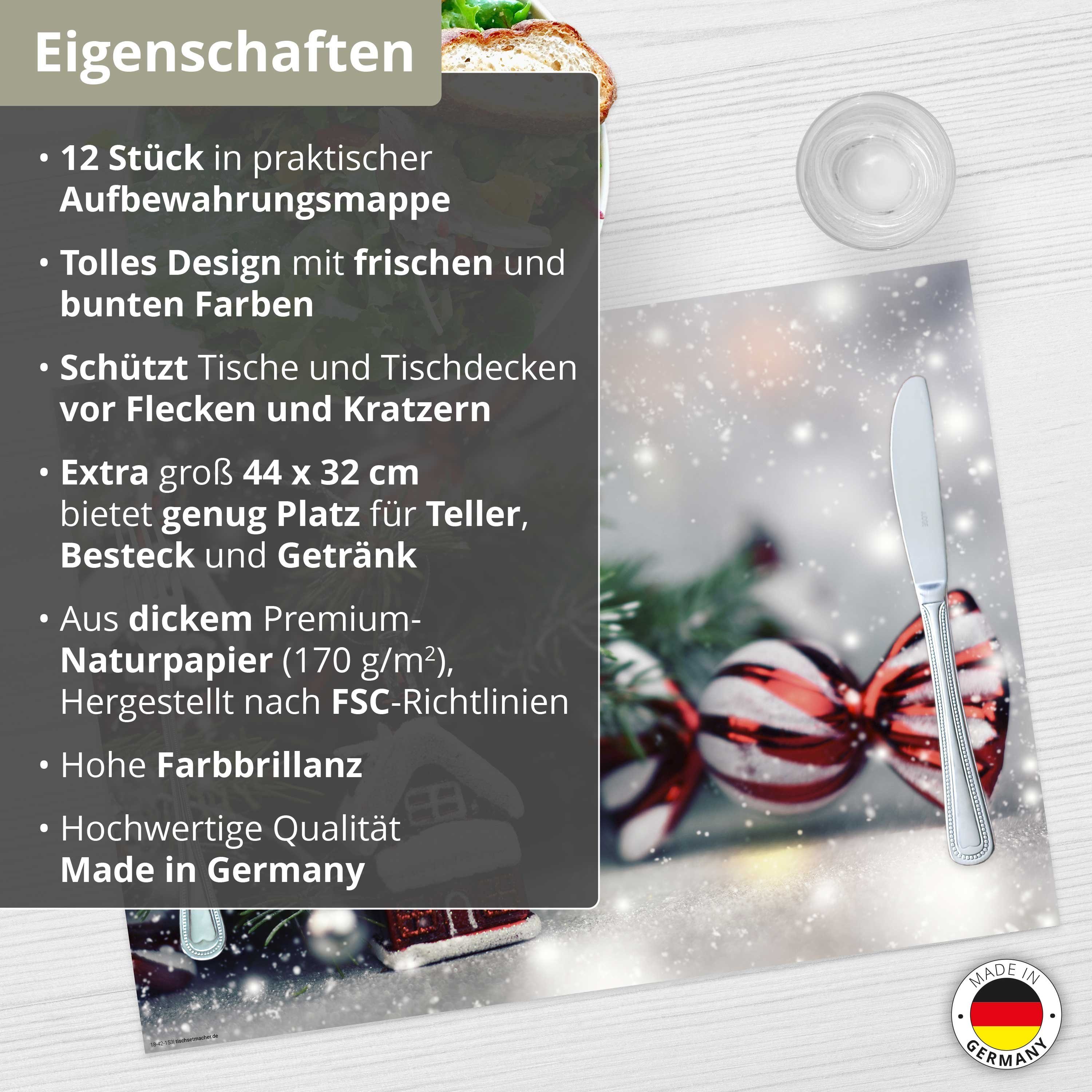 44 cm in & Weihnachten (aus Platzset, Germany Made Naturpapier in 12-St., Christbaumschmuck, - 32 I / Tischsets Tannenzweige Tischsetmacher, Aufbewahrungsmappe, x Platzsets grün), -