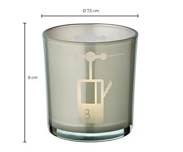 EDZARD Windlicht Lift (Set, 2er), Höhe 8 cm, Ø 7,5 cm, Windlicht, Kerzenglas mit Lift-Motiv in Grau, Teelichtglas für Teelichter