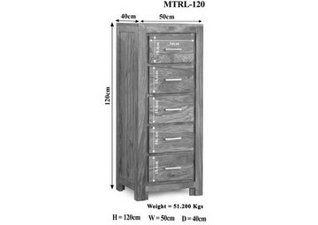 Massivmoebel24 Kommode METRO POLIS (Moderne Schubladenkommode, schöne Holzmaserung, grau lackiert 50x40x120 Sheesham montiert), indisches Palisanderholz, sichtbare Astlöcher und Maserung