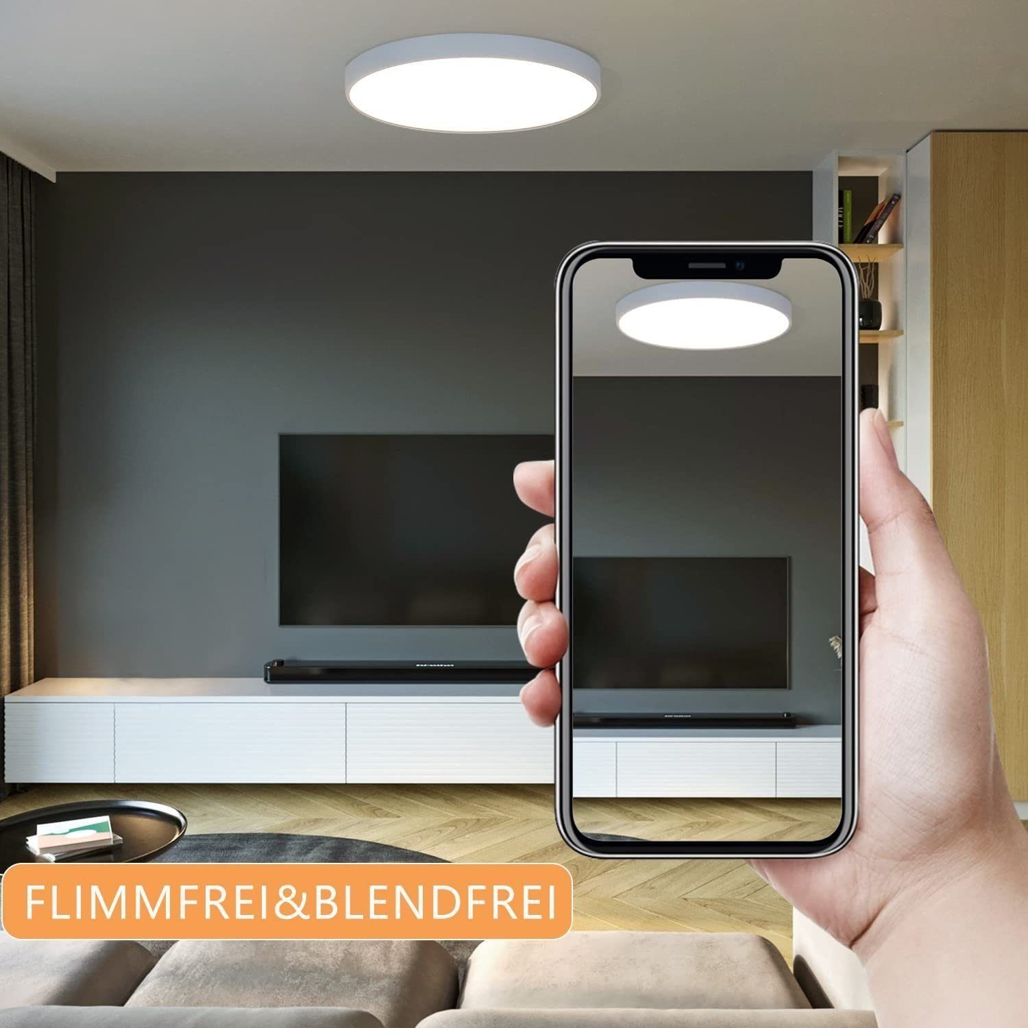 ZMH Deckenleuchte LED 4000K weiß Flur für LED integriert, Deckenlampe Wohnzimmer Küche Schlafzimmer, Rund fest