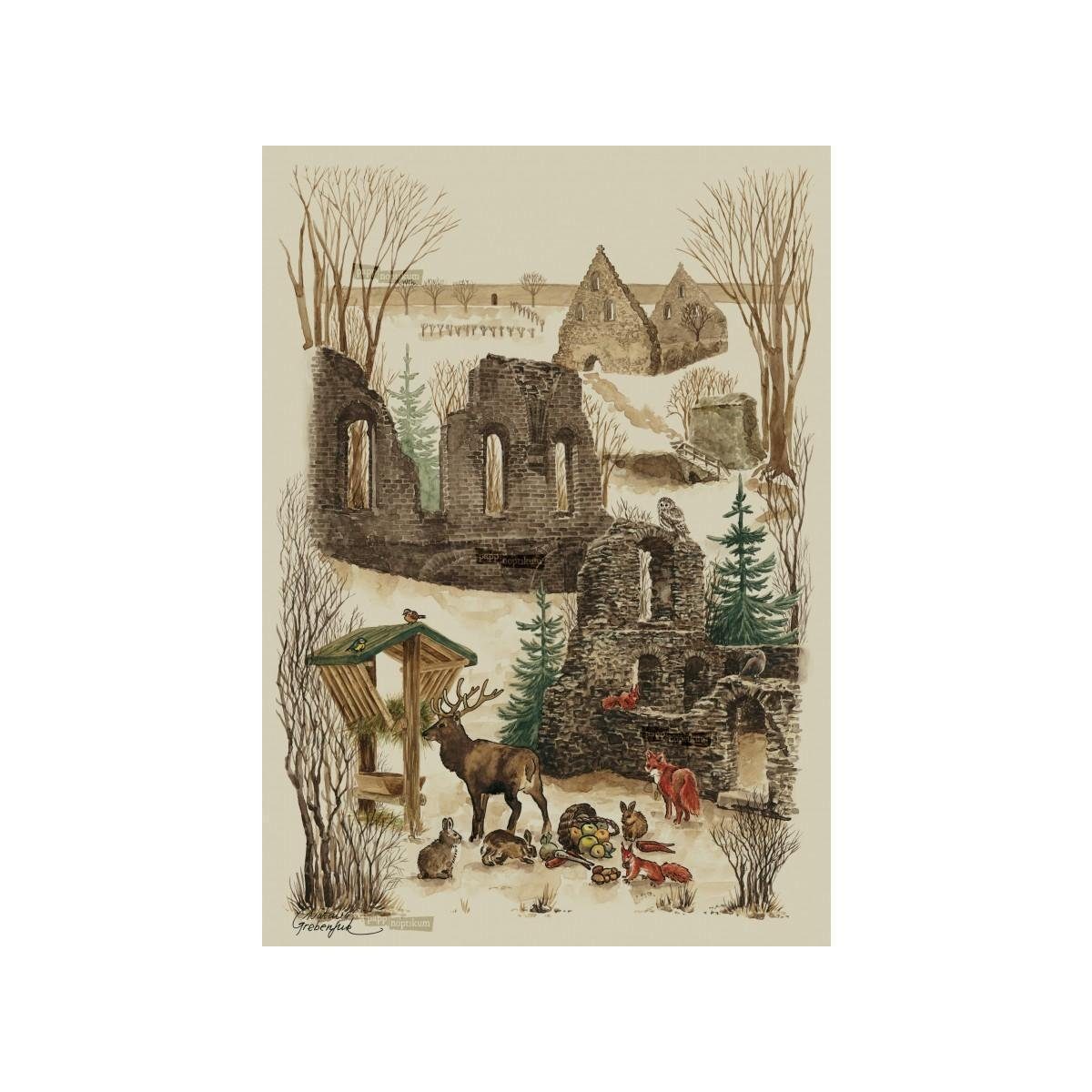 pappnoptikum Grußkarte 1072 - Graspapier-Postkarte Klosterruine Altzella
